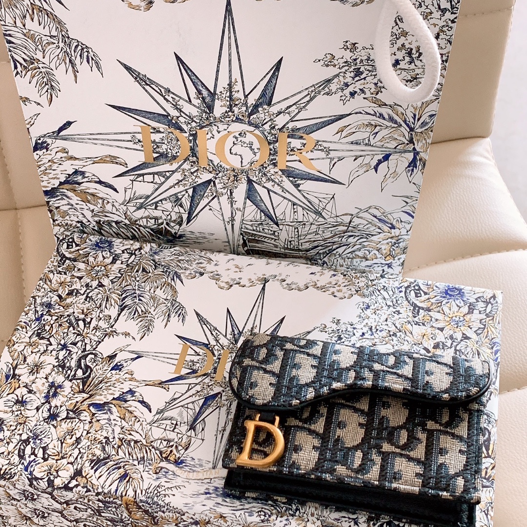 Dior Saddle Flap Card Holder Blue Dior Oblique Jacquard 착용 스타일