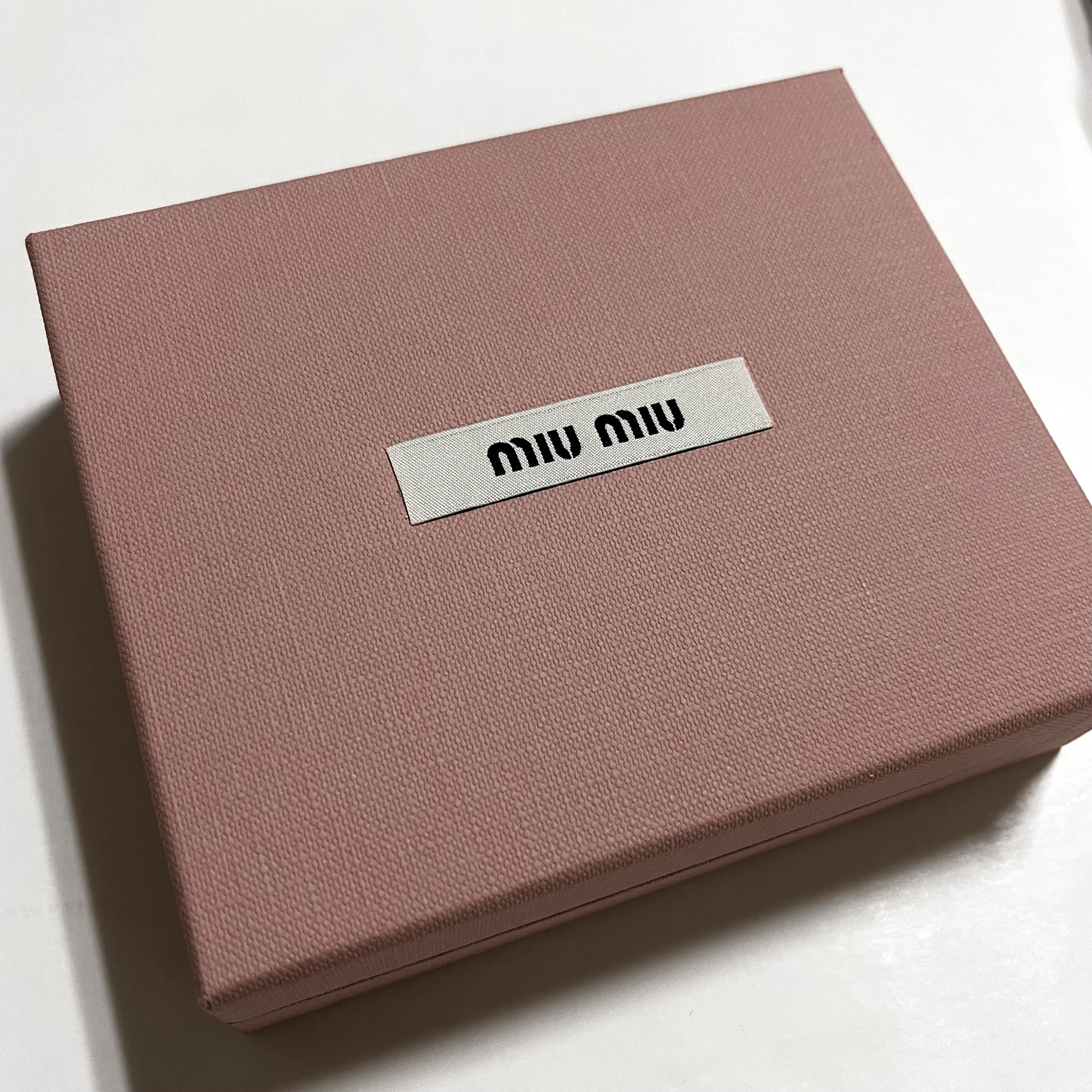Miu Miu Embossed Lettering Logo Small Leather Wallet Alabaster Pink 착용 스타일 - 1