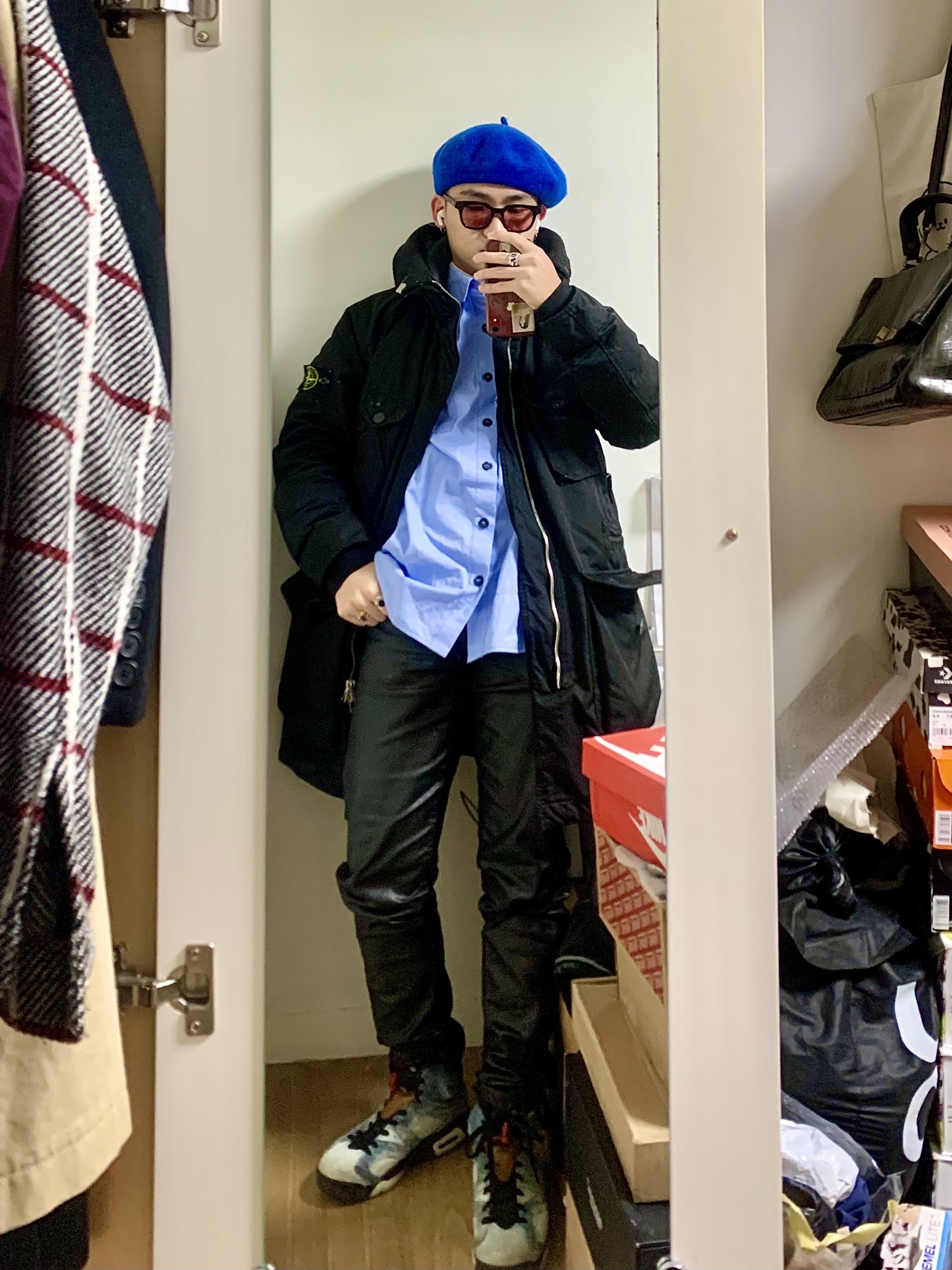 Jordan 6 Retro Washed Denim, Zara x Ader Error Oversized Shirt Sky Blue 착용 스타일