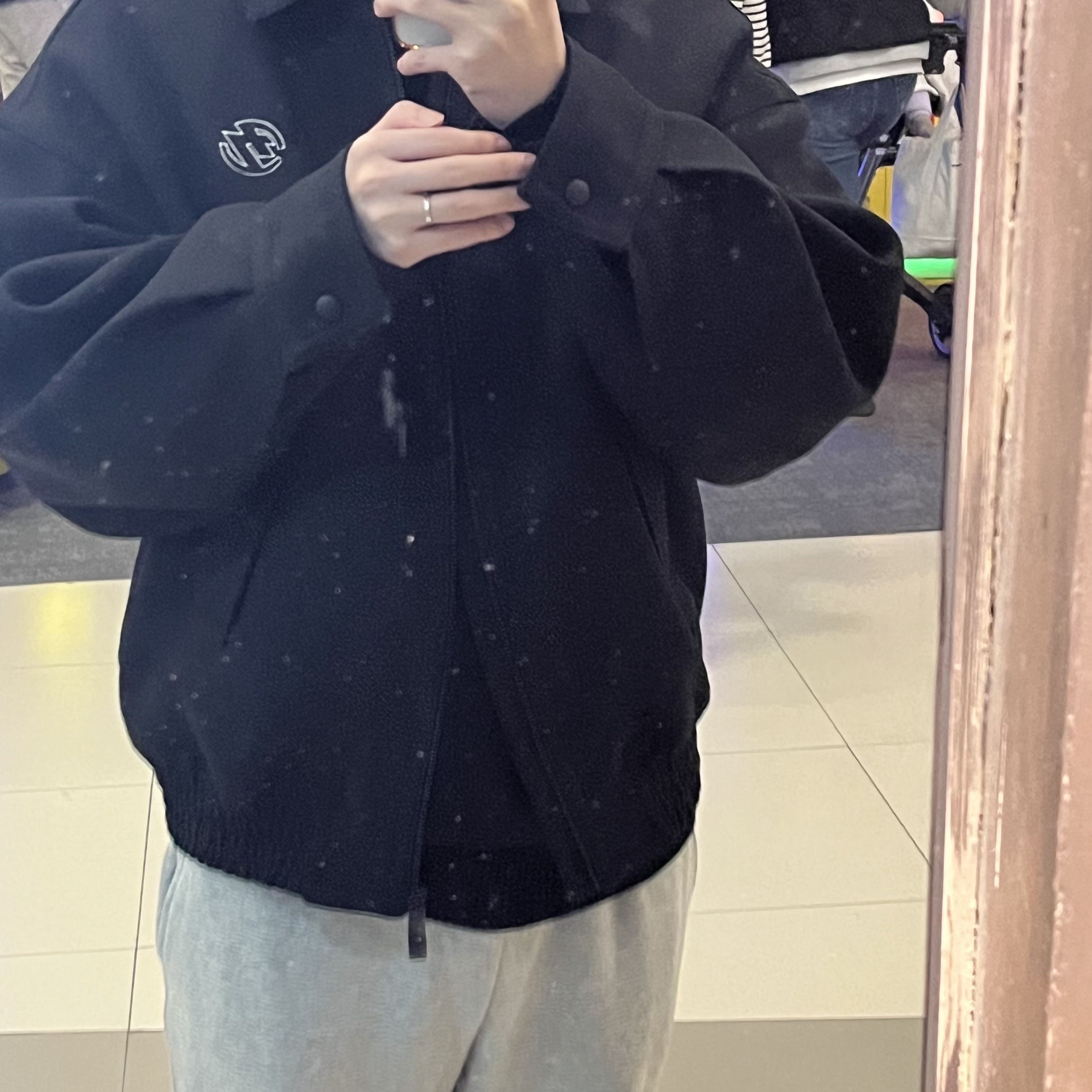 Zara x Ader Error Oversize Collar Bomber Jacket Black 착용 스타일
