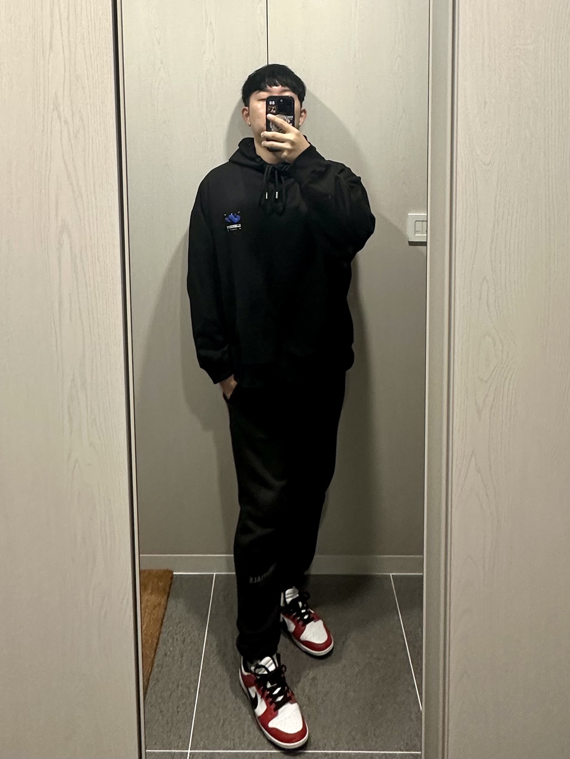 Zara x Ader Error Embroidery Hooded Sweatshirt Black, Essentials Sweatpants Dark Slate/Black 2020 착용 스타일
