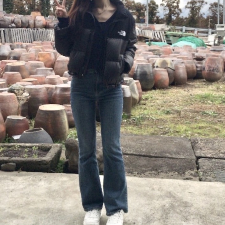 (W) The North Face White Label Novelty Nuptse Down Jacket Black 착용 스타일 - 2