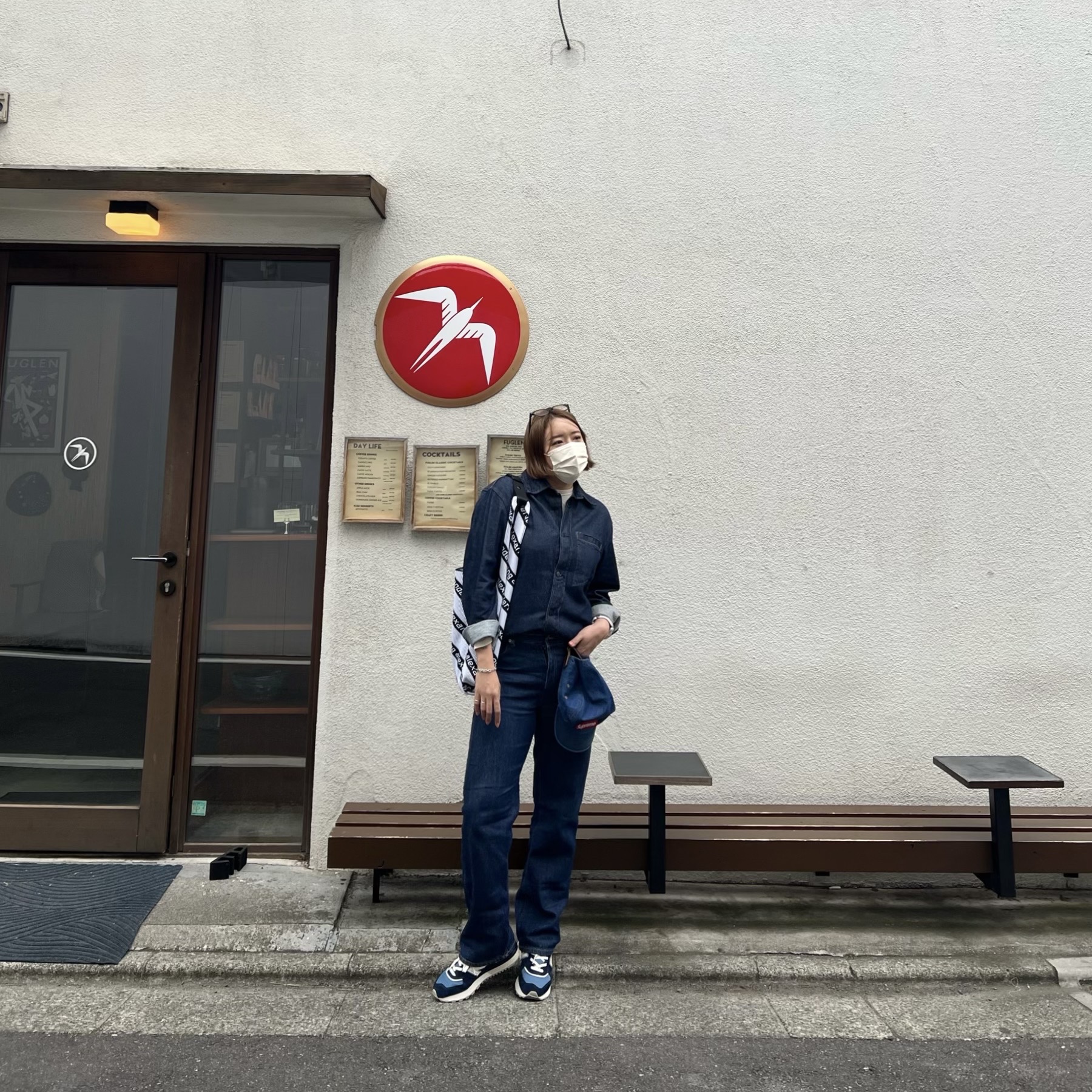 New Balance 574 Legacy Navy Sea Salt, Supreme Washed Chino Twill Camp Cap Denim - 22FW 착용 스타일 - 2