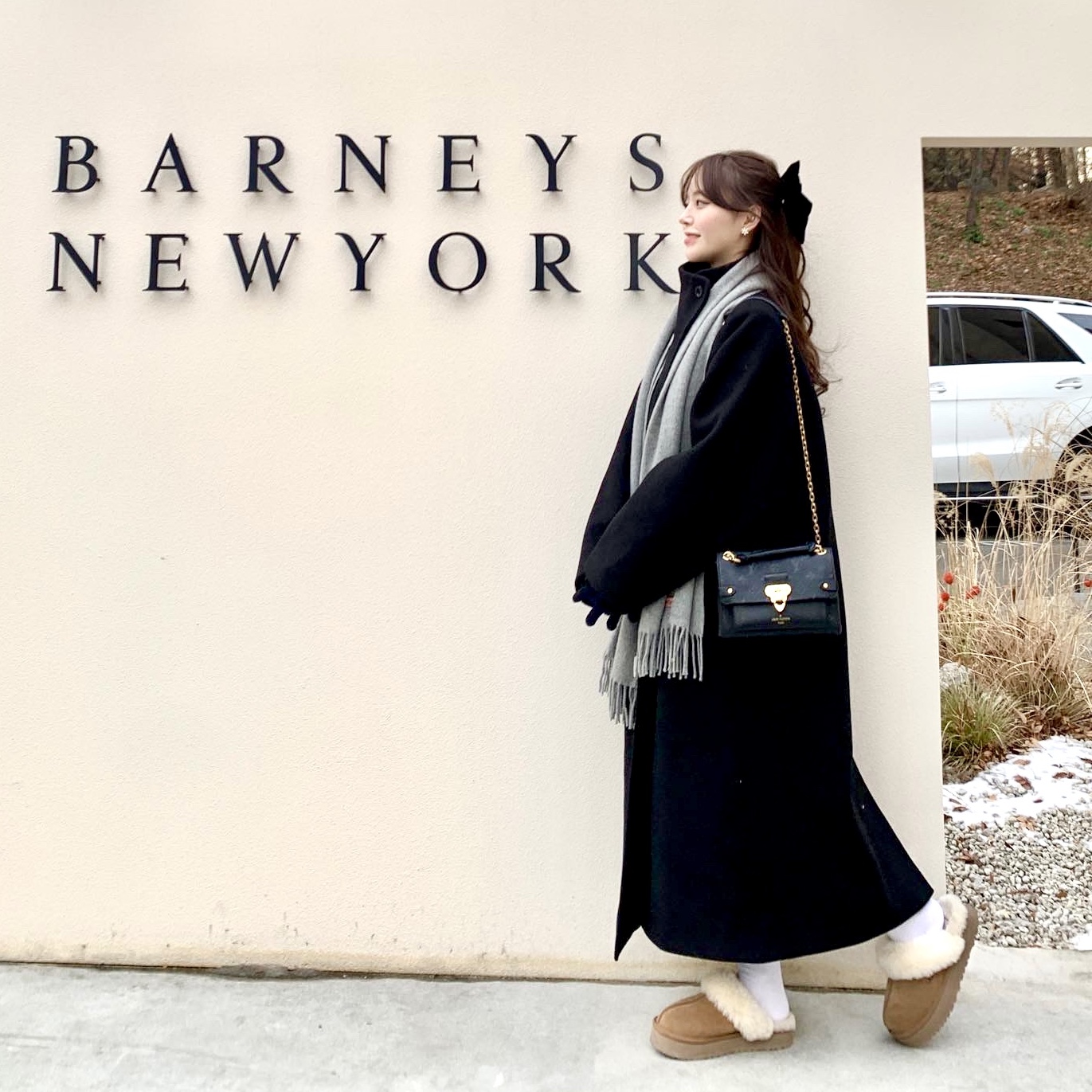Louis Vuitton Vavin BB Black, Acne Studios Narrow Wool Fringe Muffler Grey Melange 착용 스타일 - 1