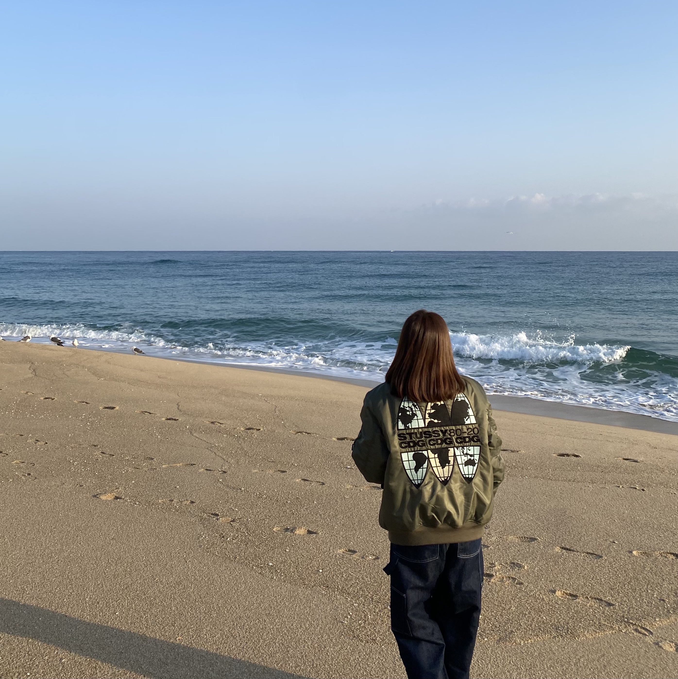 Stussy x CDG MA-1 Jacket Olive 착용 스타일 - 1
