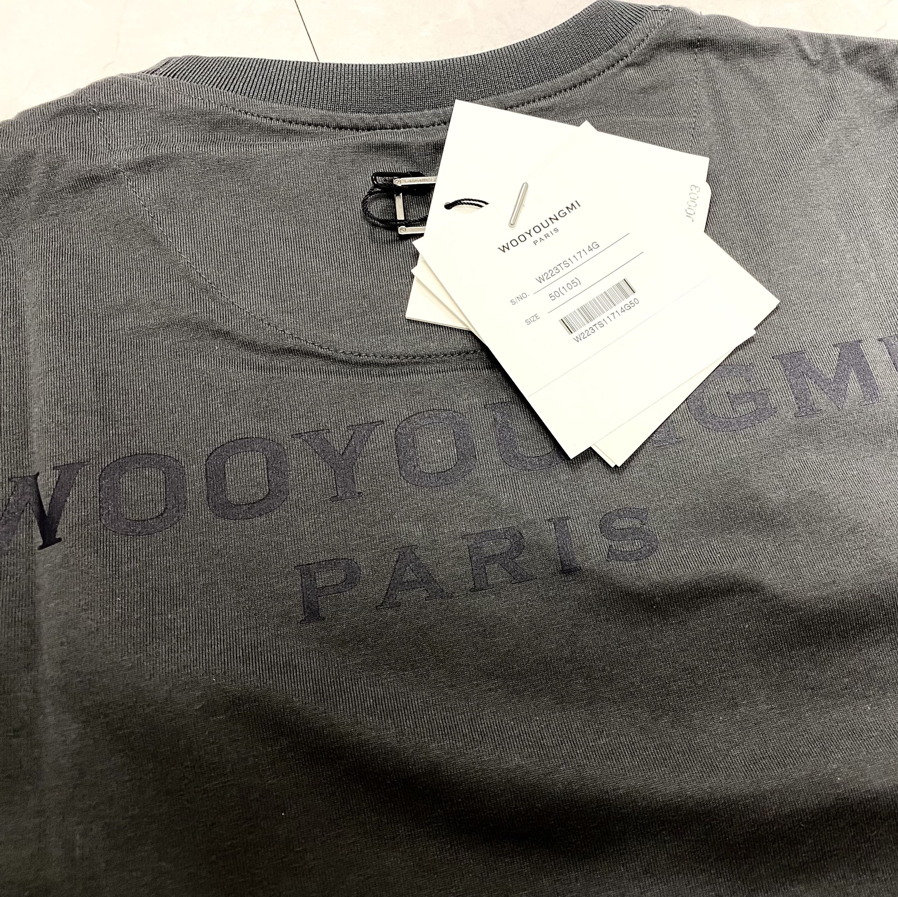 Wooyoungmi Cotton Long Sleeve Back Logo T-Shirt Grey - 22FW 착용 스타일