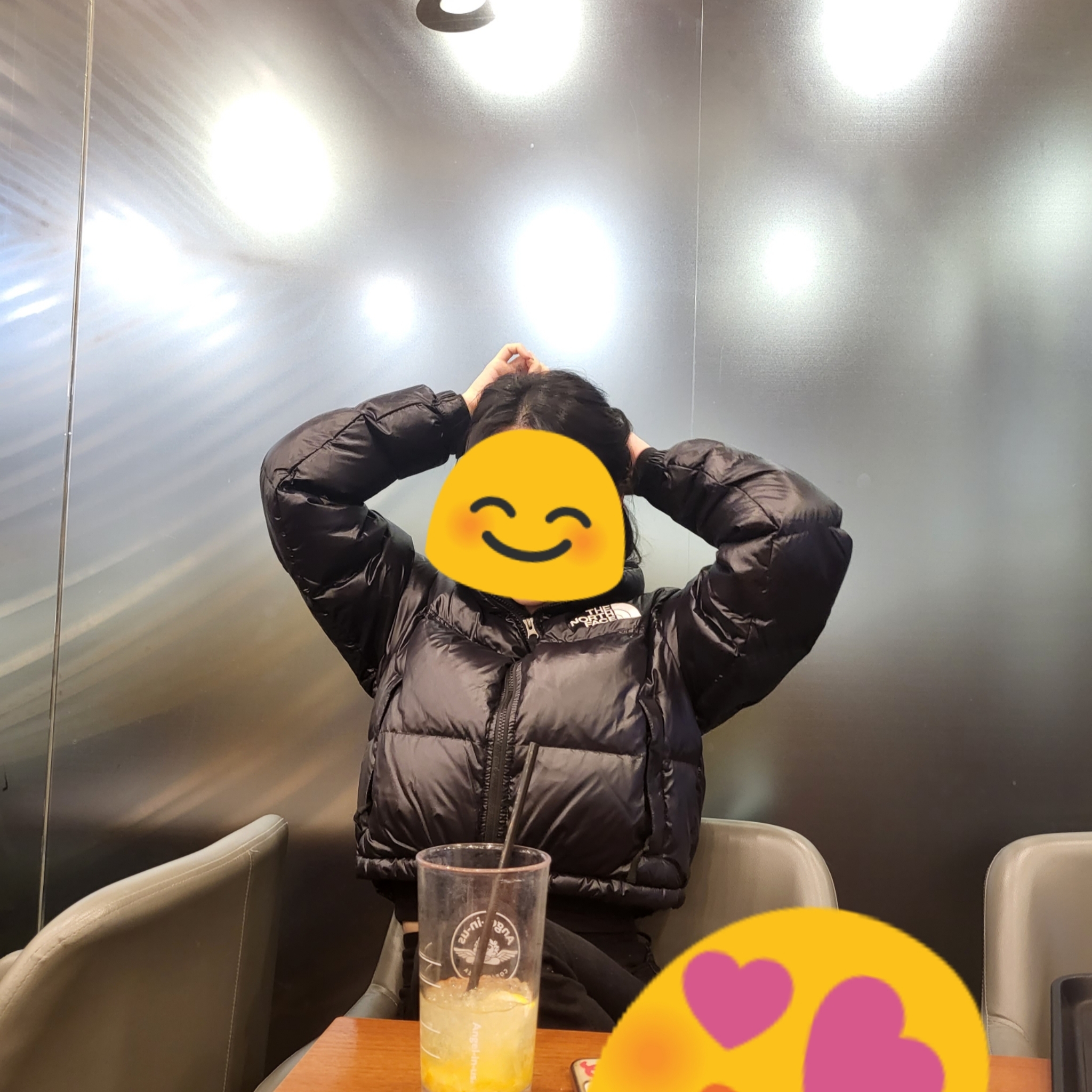(W) The North Face Nuptse Short Jacket TNF Black 착용 스타일