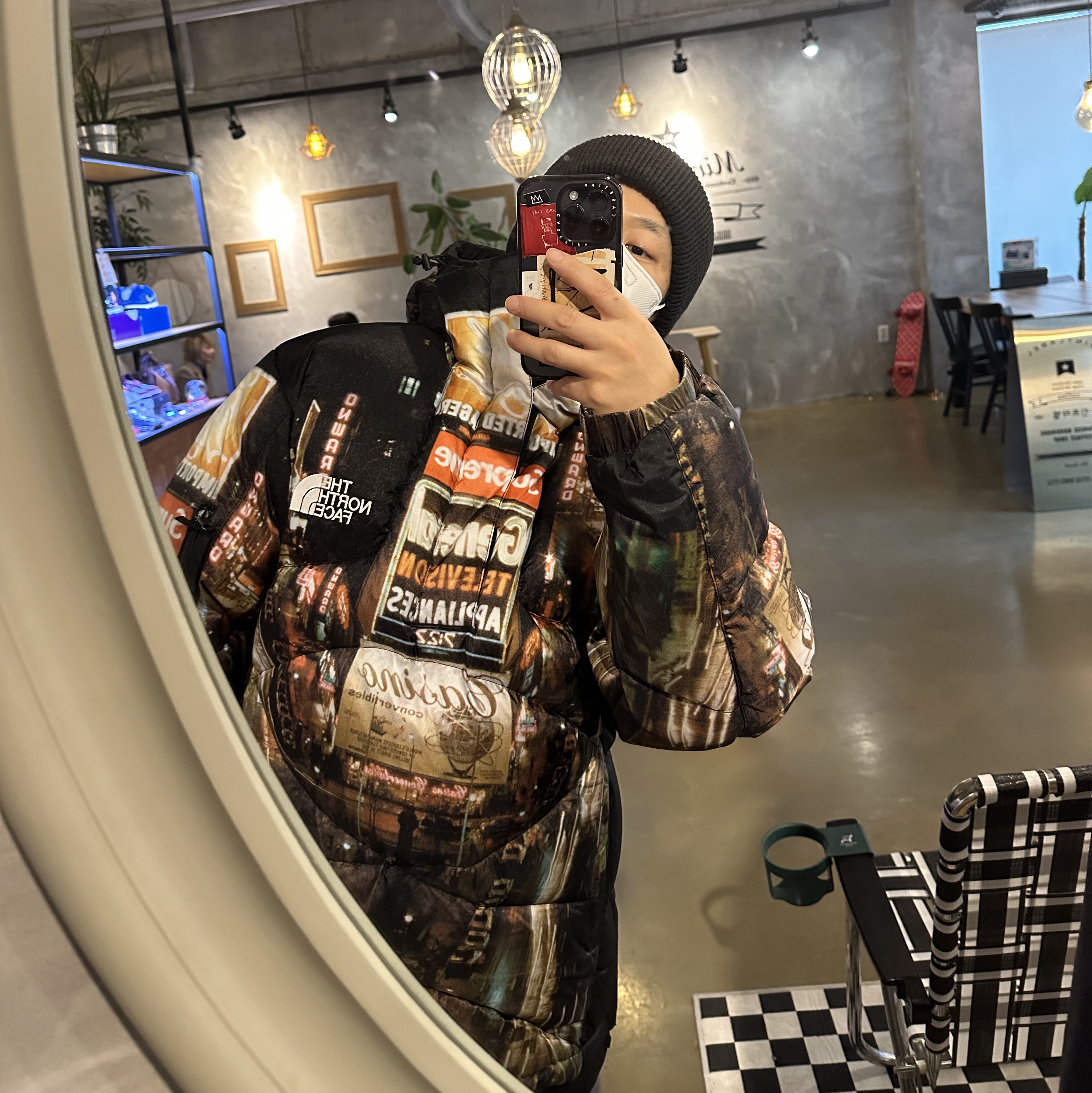 Supreme x The North Face 800-Fill Half Zip Hooded Pullover Times Square - 22FW, Nike NRG ACG Cuffed Beanie Black 착용 스타일 - 1