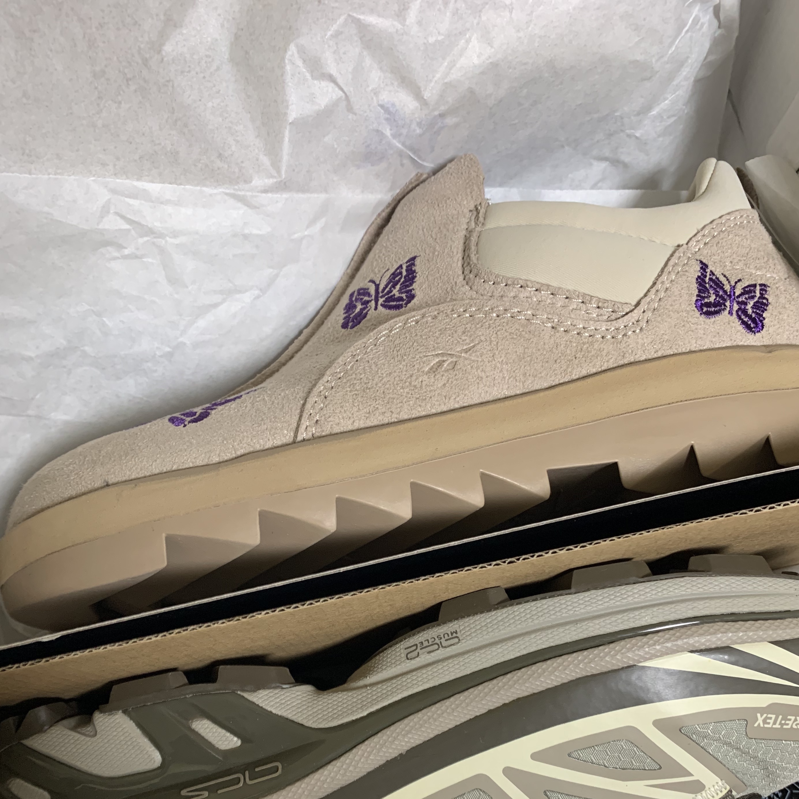 Reebok x Needles Beatnik Moc Modern Beige Extreme Purple 착용 스타일
