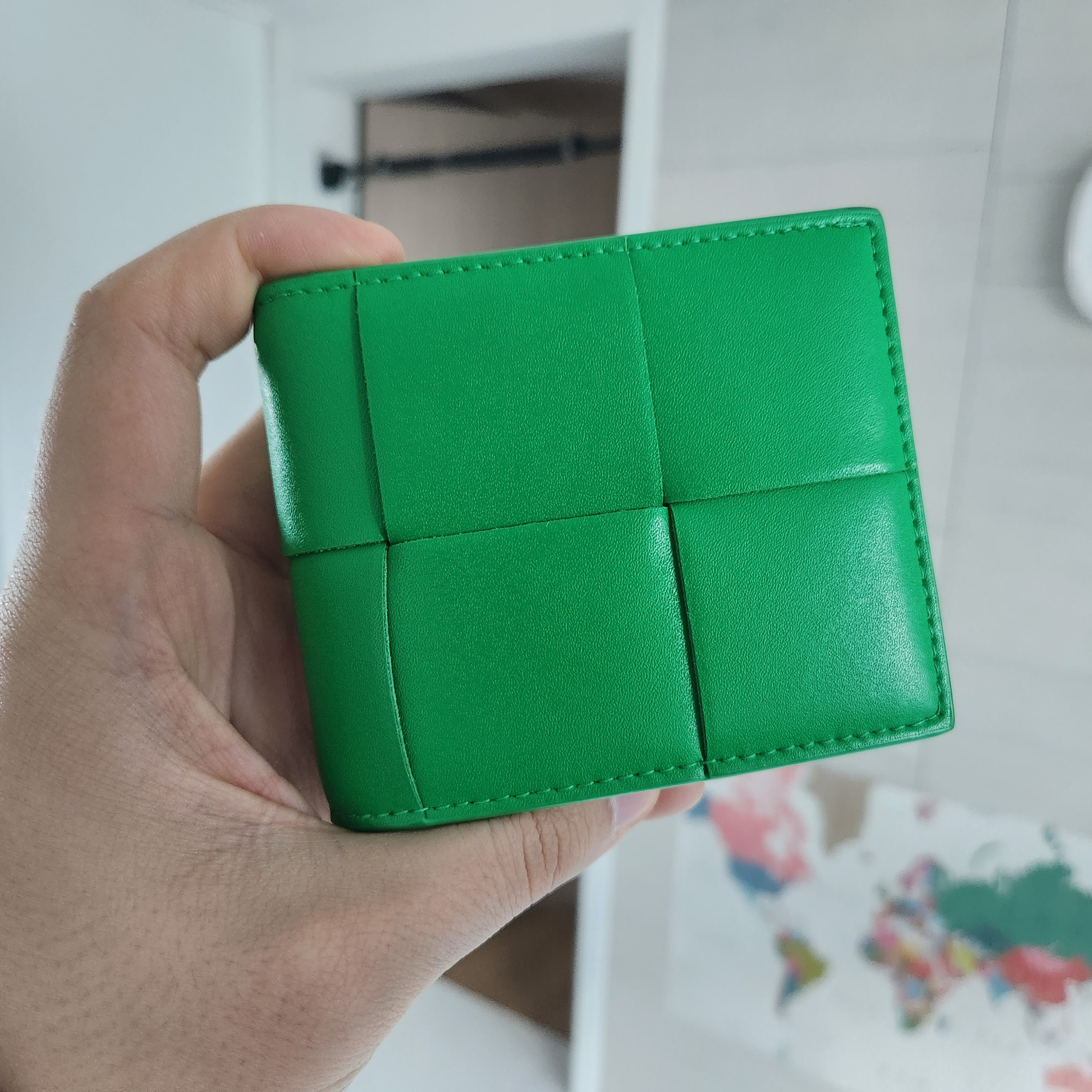 Bottega Veneta Bi-Fold Wallet Parakeet 착용 스타일