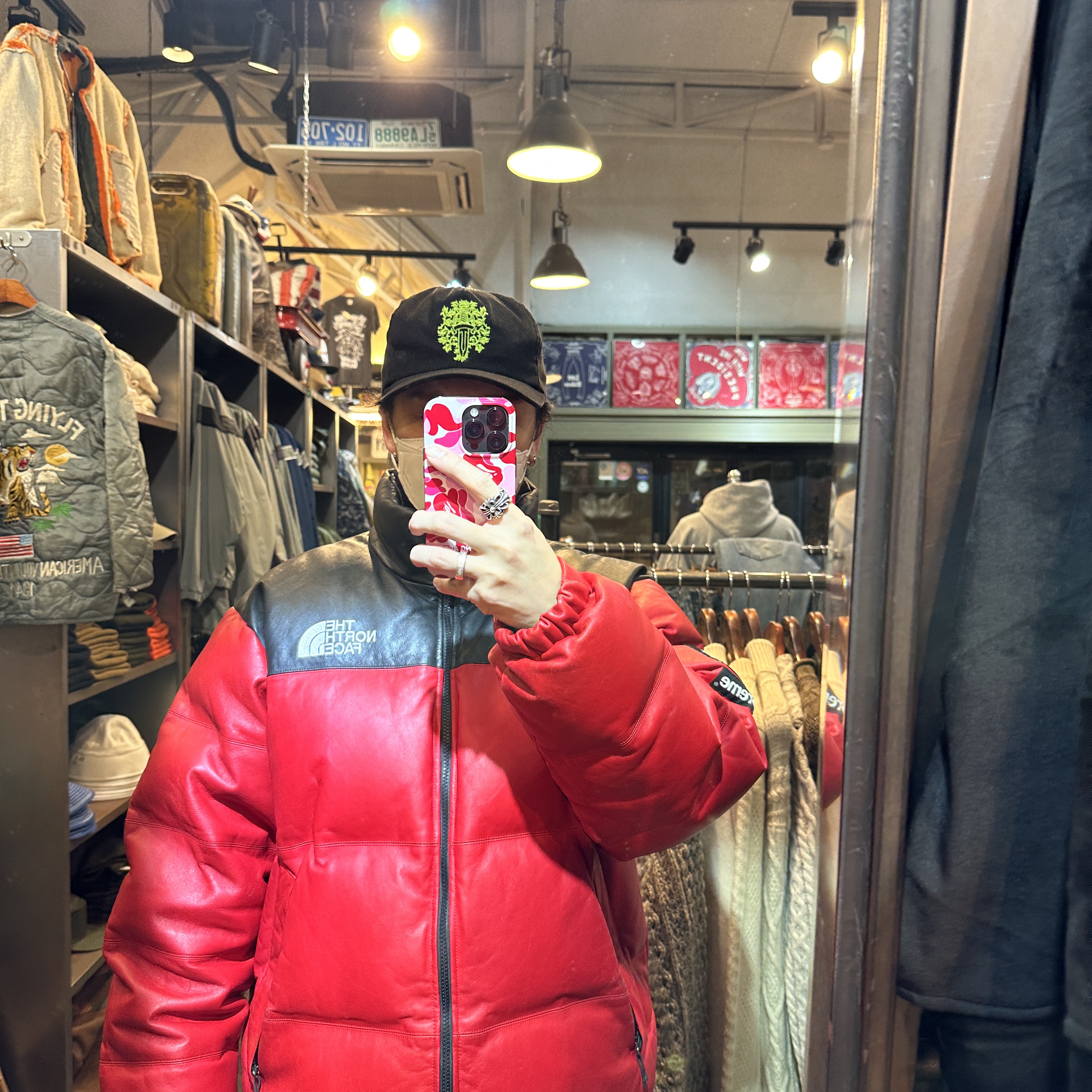 Supreme x The North Face Leather Nuptse Jacket Red - 17FW 착용 스타일