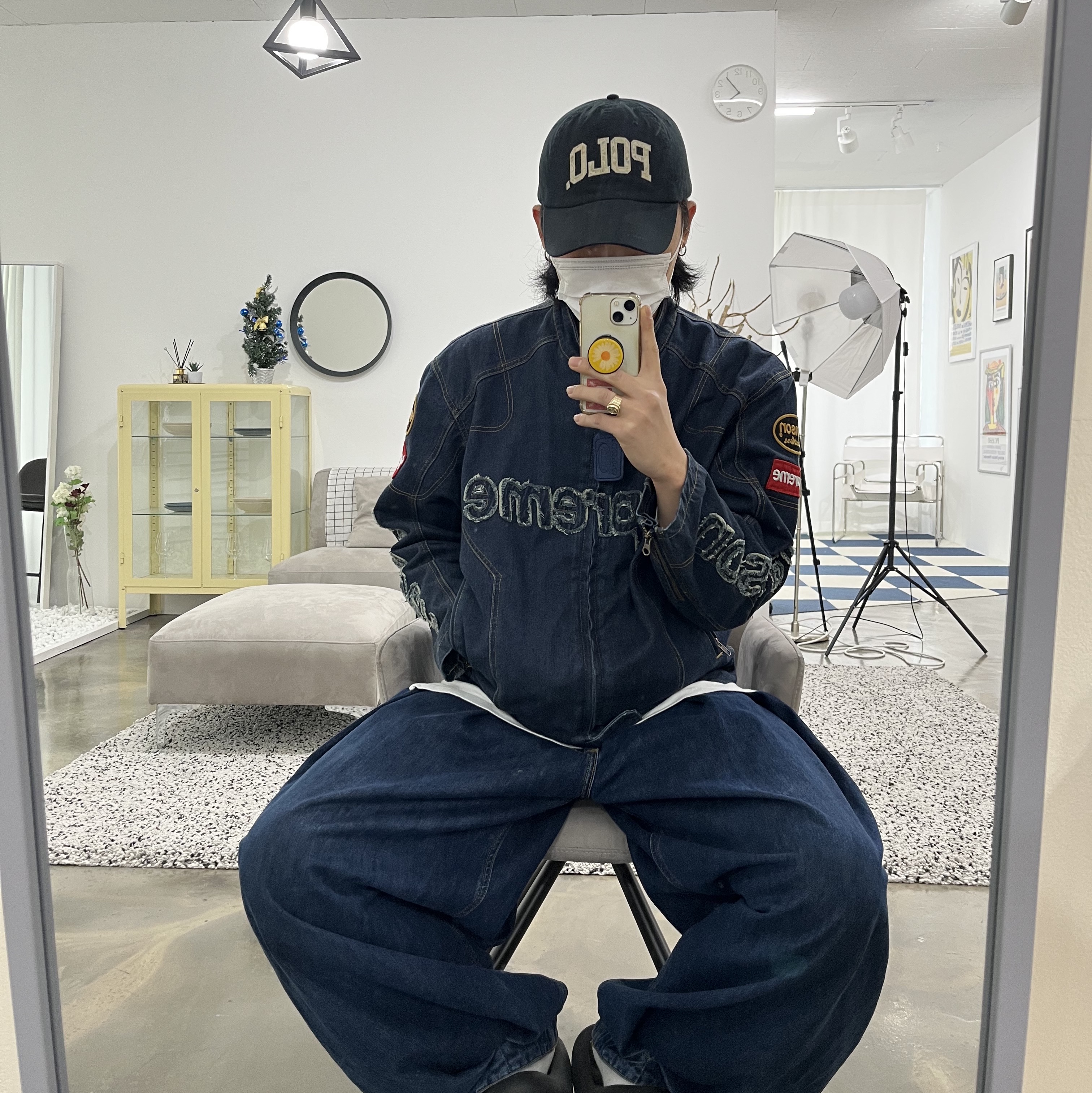 Zara x Ader Error Wide Leg Jeans Blue, Supreme x Vanson Leathers Cordura Denim Jacket Blue - 22FW 착용 스타일