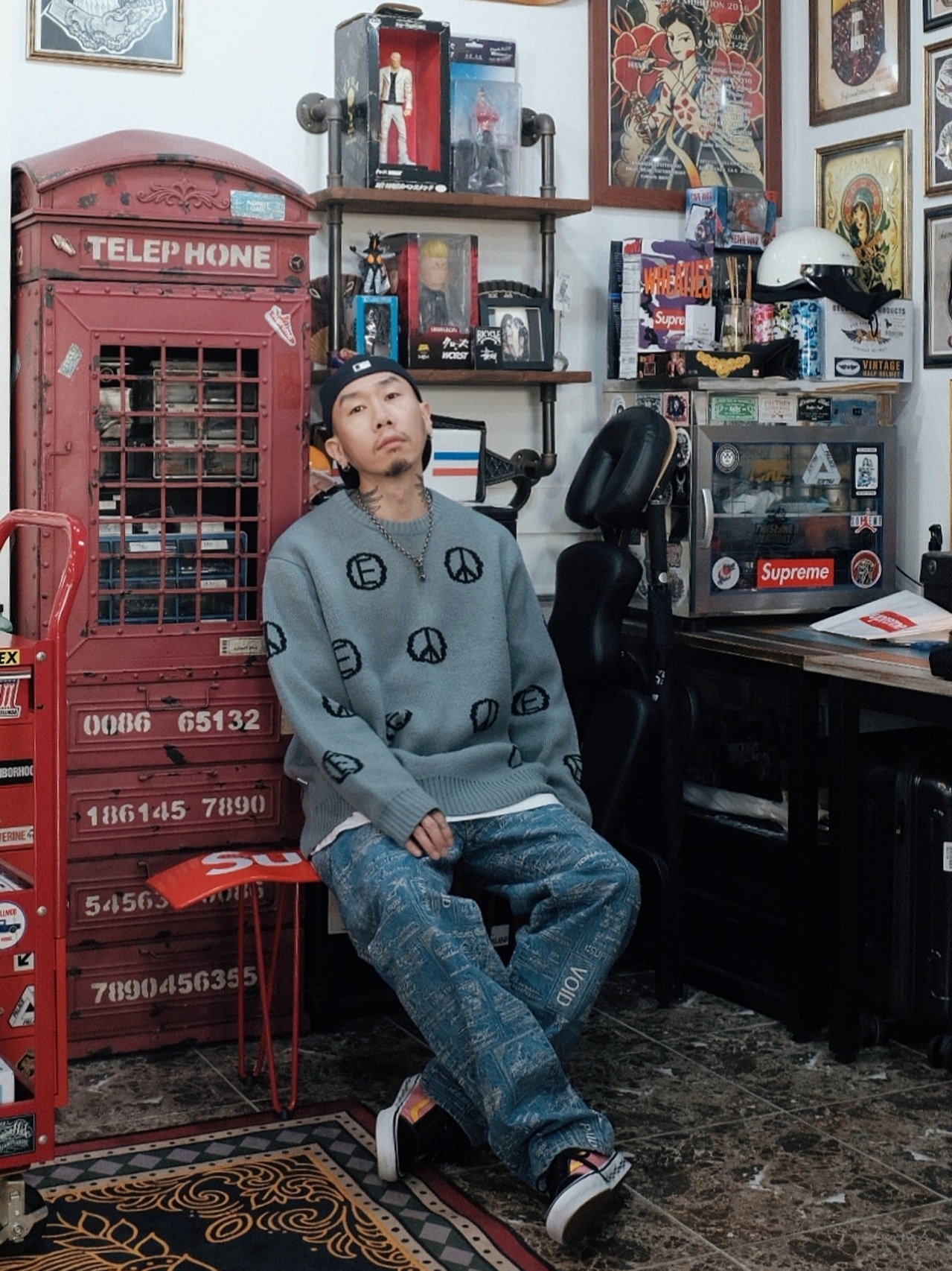 Supreme Checks Embroidered Jean Blue - 20SS, Vans x Supreme Old Skool Tribal Black Pink 착용 스타일 - 2
