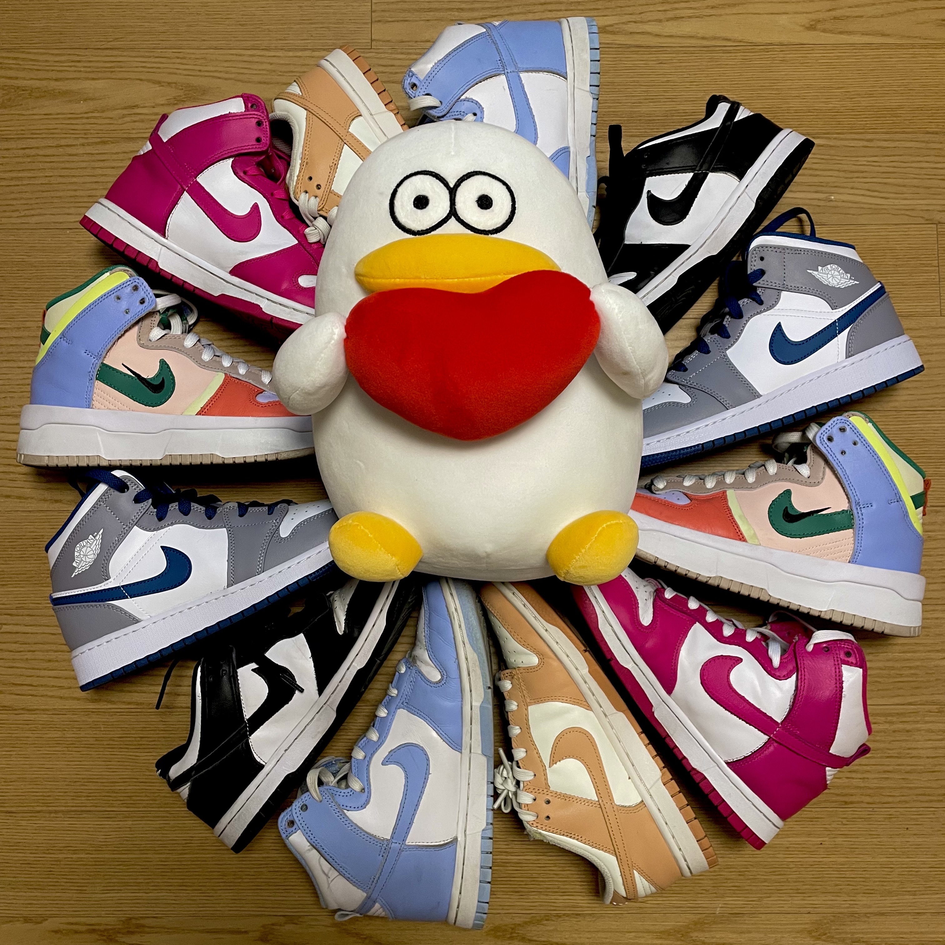 (GS) Jordan 1 Mid Cement Grey True Blue, (W) Nike Dunk Low Harvest Moon 착용 스타일 - 1