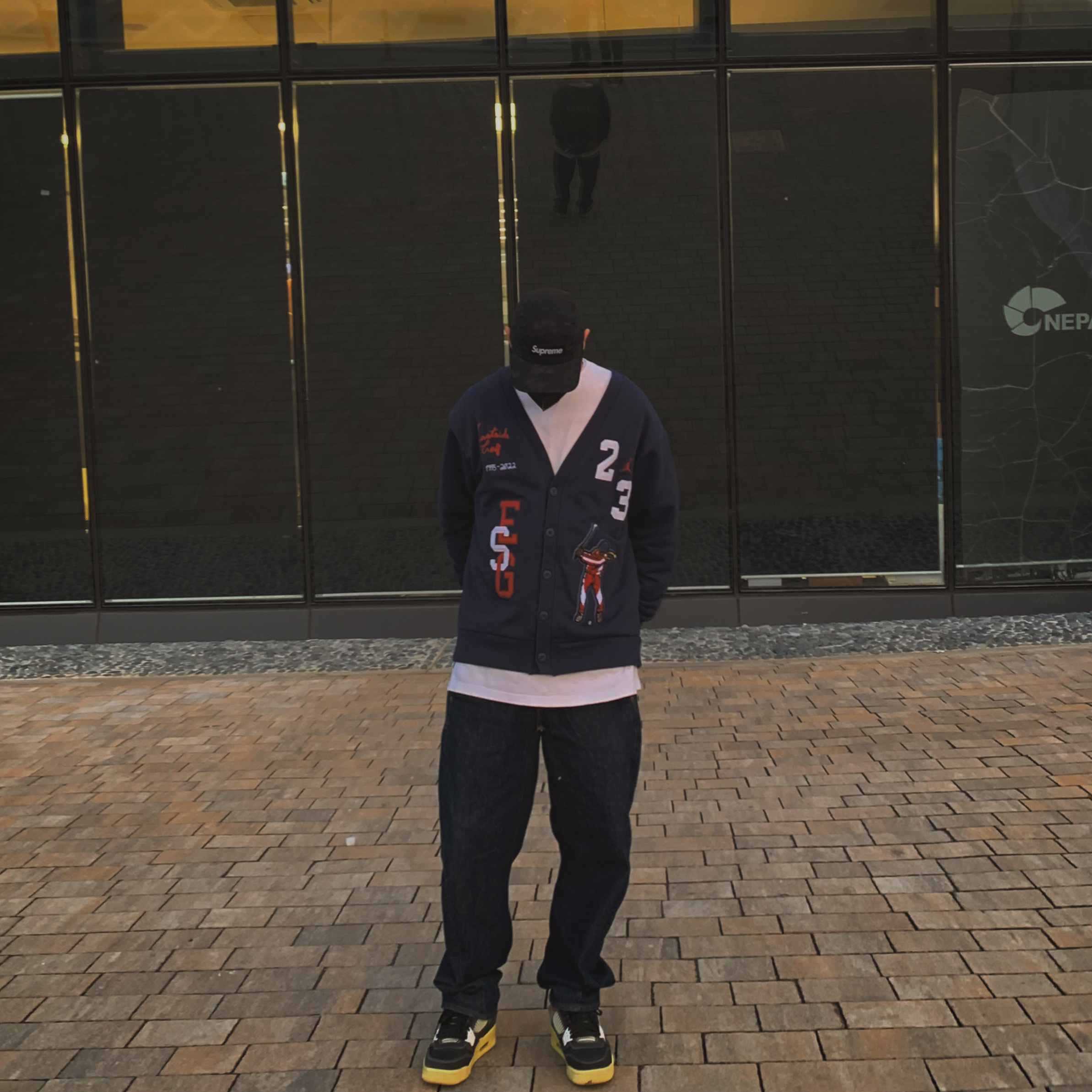 Supreme Military Camp Cap Black - 22FW, Jordan x Eastside Golf Cardigan Midnight Navy - Asia 착용 스타일