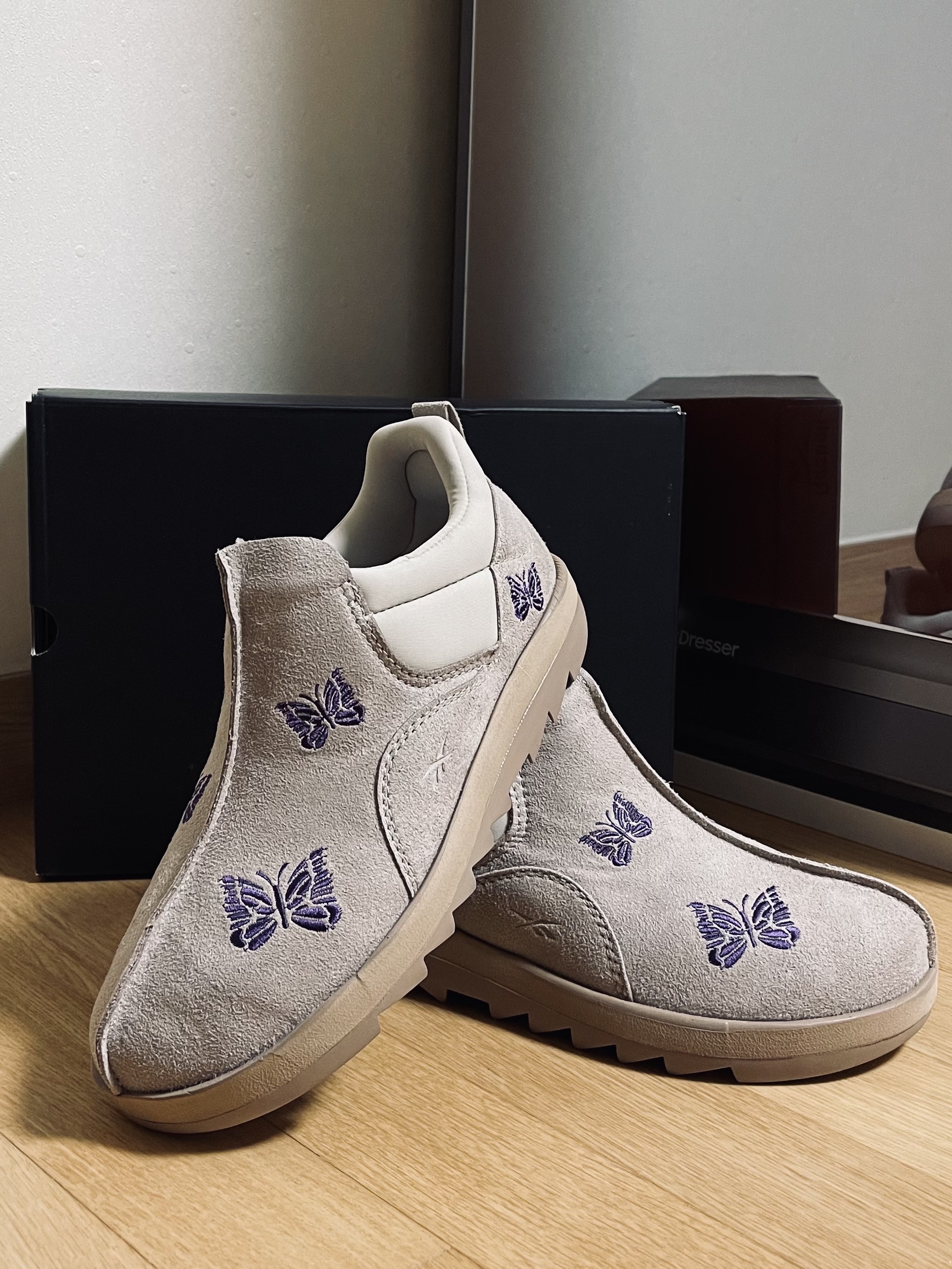 Reebok x Needles Beatnik Moc Modern Beige Extreme Purple 착용 스타일