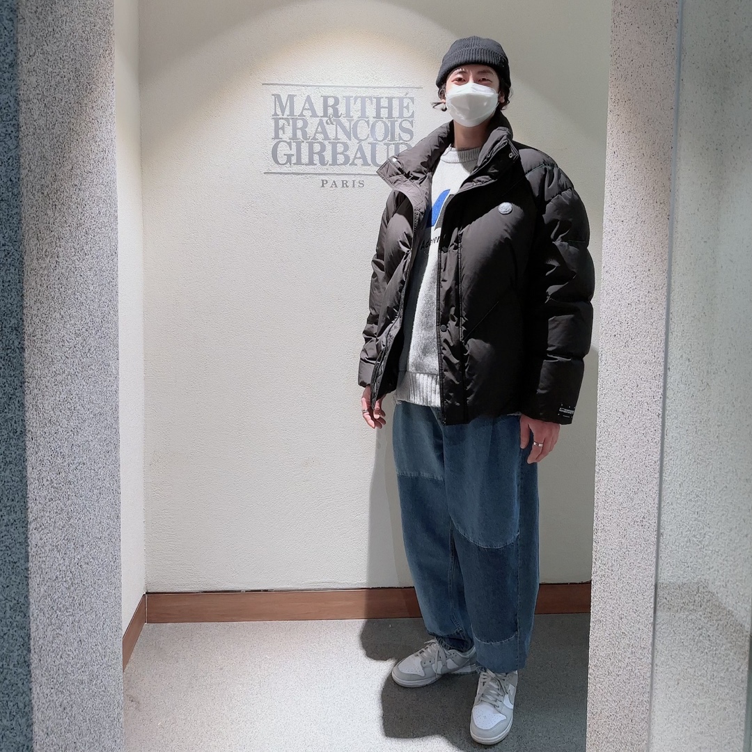 Zara x Ader Error Oversize Puffer Jacket Black, Zara x Ader Error Barrel Leg Jeans Blue 착용 스타일