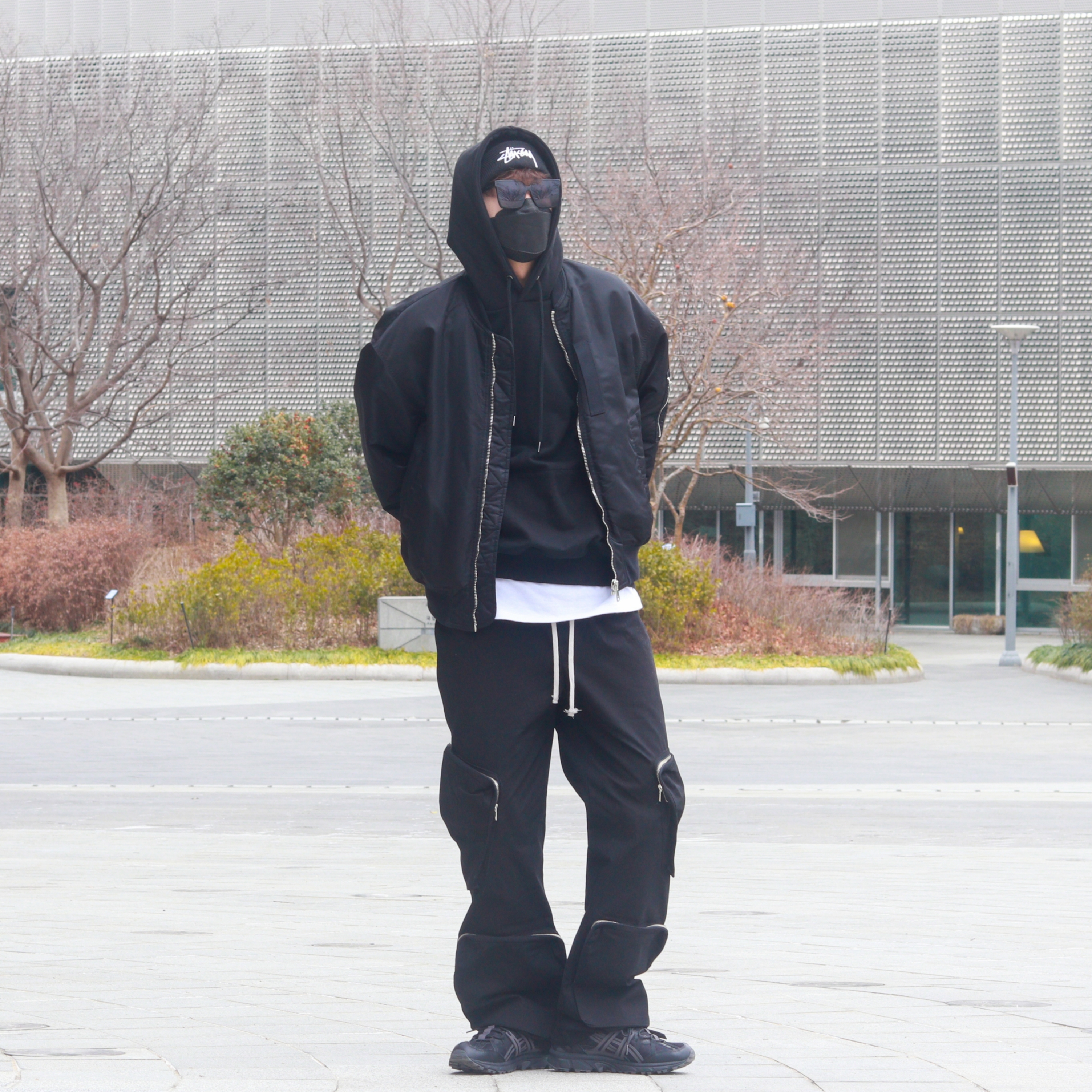 Stussy Big Stock Cuff Beanie Black, Asics Gel-Sonoma 15-50 Black Obsidian Grey 착용 스타일 - 4