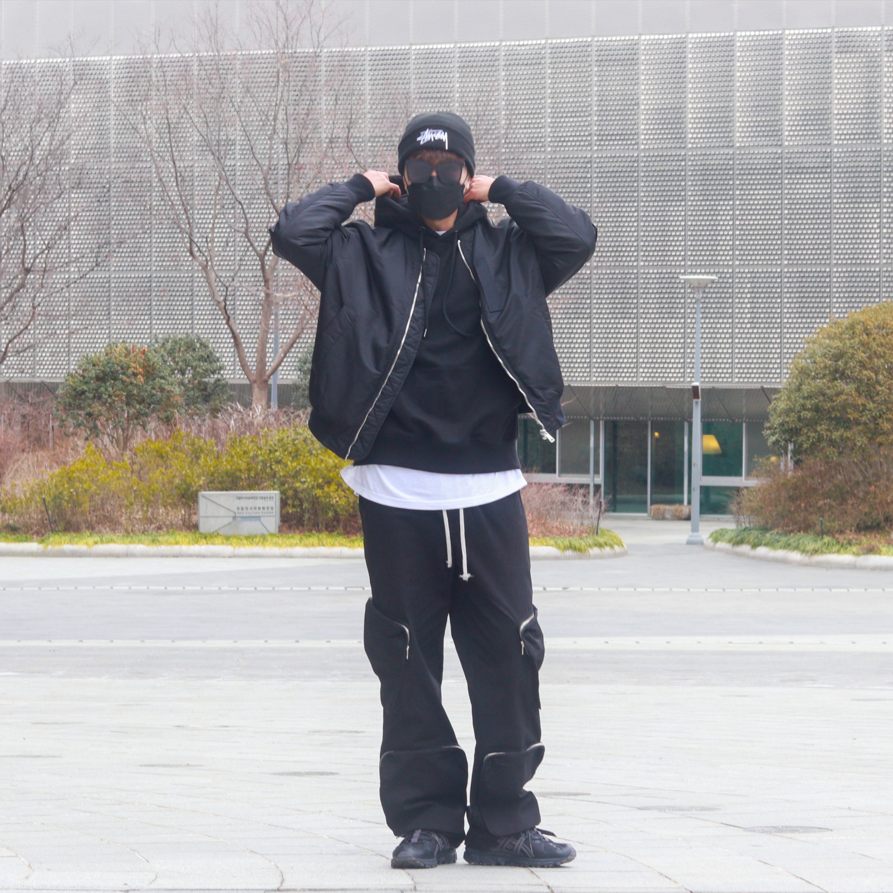 Stussy Big Stock Cuff Beanie Black, Asics Gel-Sonoma 15-50 Black Obsidian Grey 착용 스타일 - 3