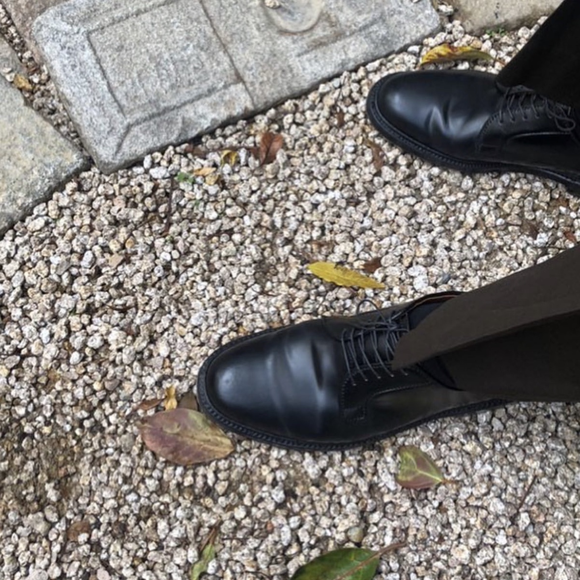 Alden 9901 Cordovan Plain Toe Blucher Oxford Black - D 착용 스타일