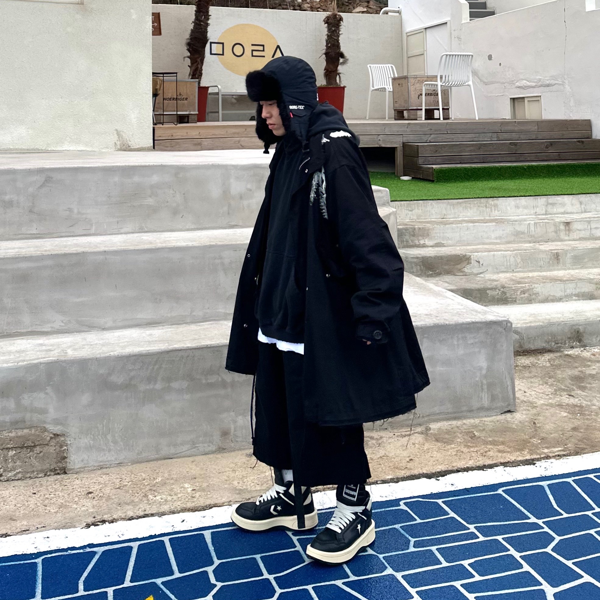 Converse x Drkshdw Turbowpn Black Cream 착용 스타일