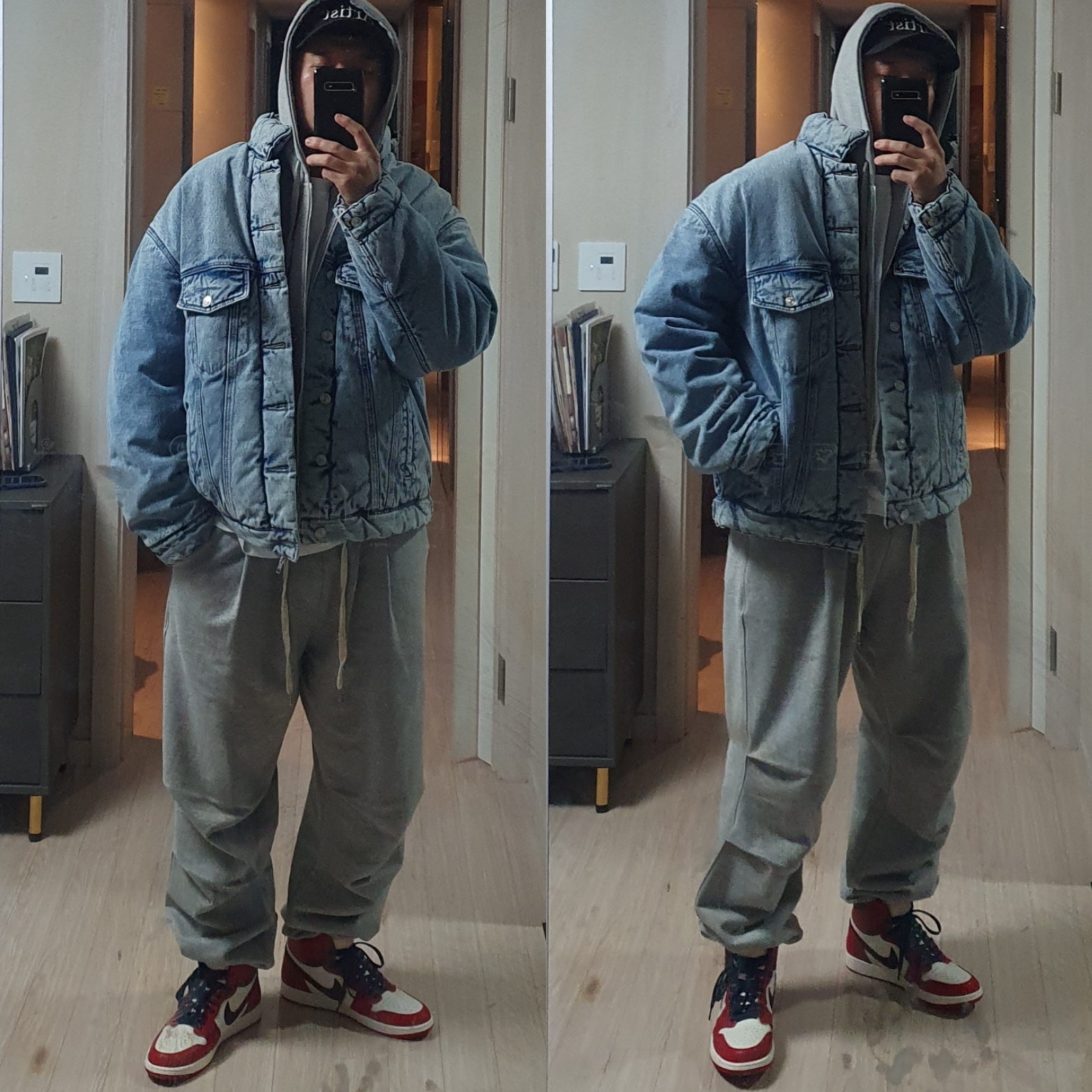 Jordan 1 Retro High OG Chicago 2022, The North Face White Label Novelty Nuptse Down Jacket Red 착용 스타일 - 1
