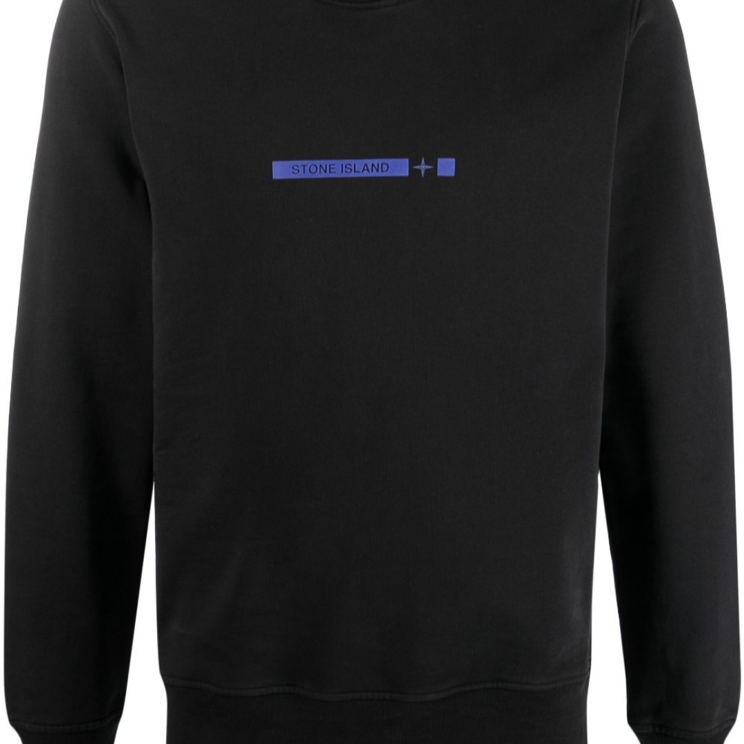 Stone Island 63085 Logo Print Cotton Sweatshirt Black - 22SS 착용 스타일 - 1