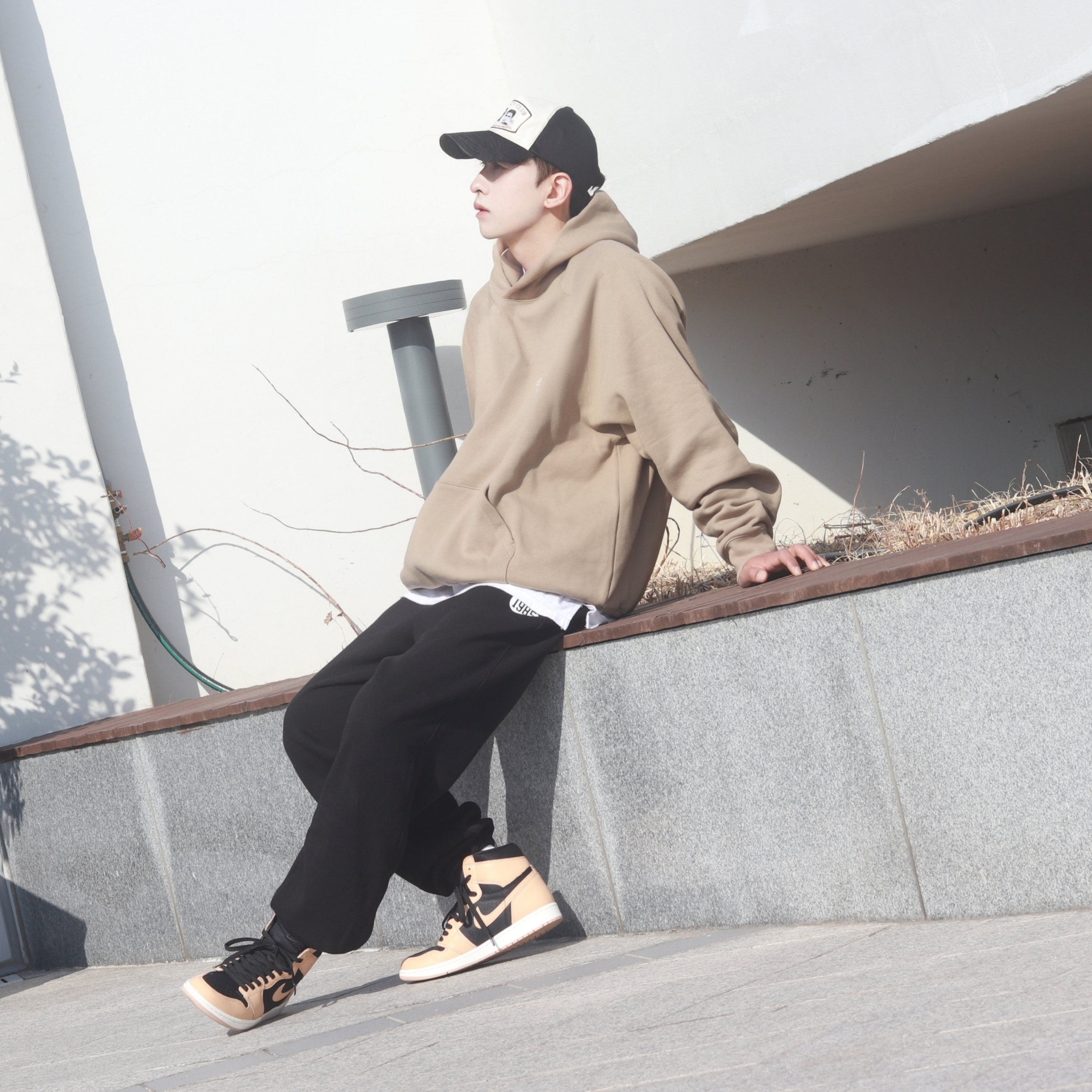 Jordan 1 Retro High OG Vachetta Tan, Essentials Hoodie Oak - 22SS 착용 스타일 - 3