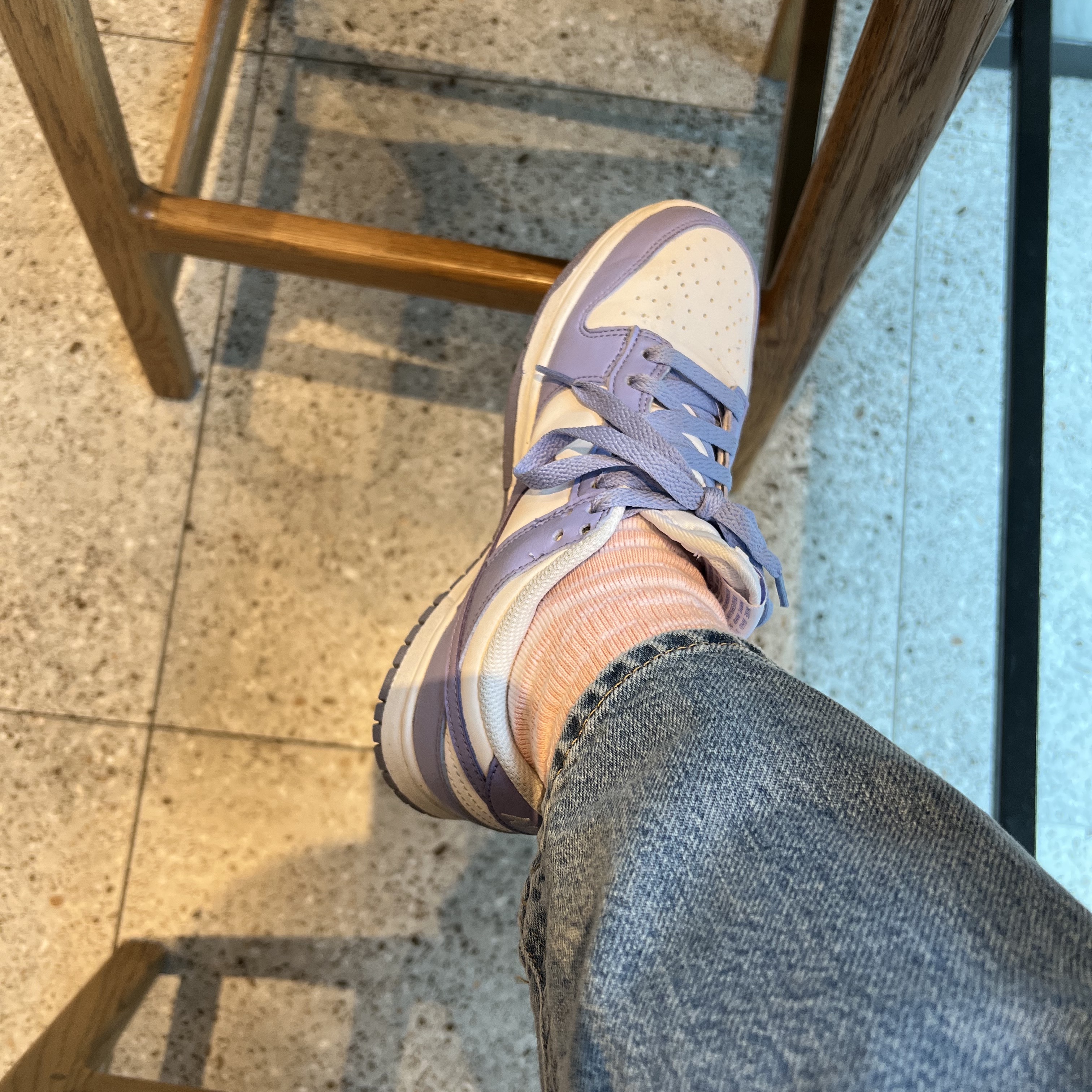 (W) Nike Dunk Low Next Nature Lilac, (Kids) Nike Everyday Plus Socks Pink White (6 Pack/Korean Ver.) 착용 스타일