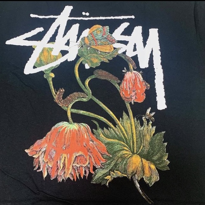 Stussy Withered Flower T-Shirt Black 착용 스타일 - 1