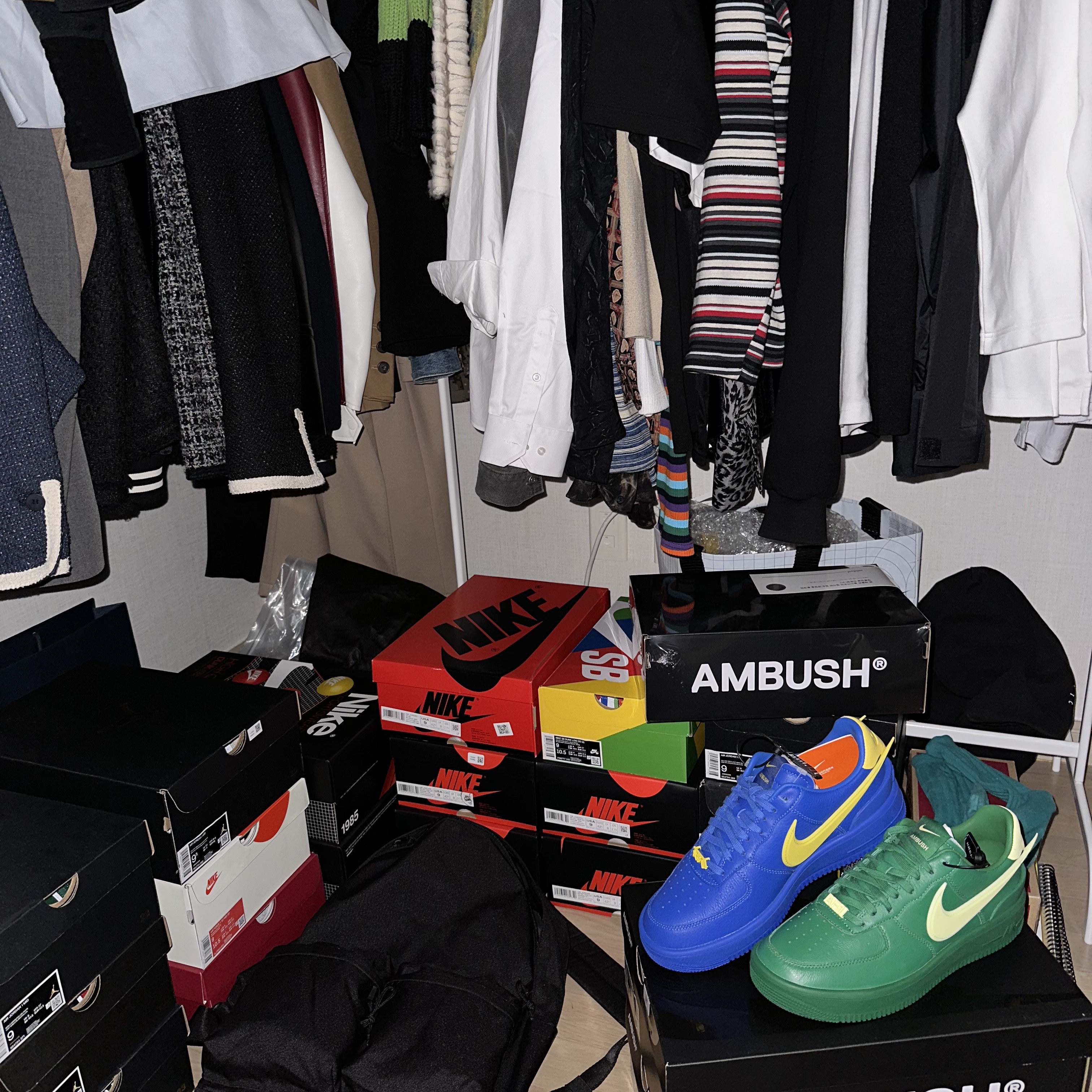 Nike x Ambush Air Force 1 Low SP Pine Green and Citron, Nike x Ambush Air Force 1 Low SP Game Royal and Vivid Sulfur 착용 스타일