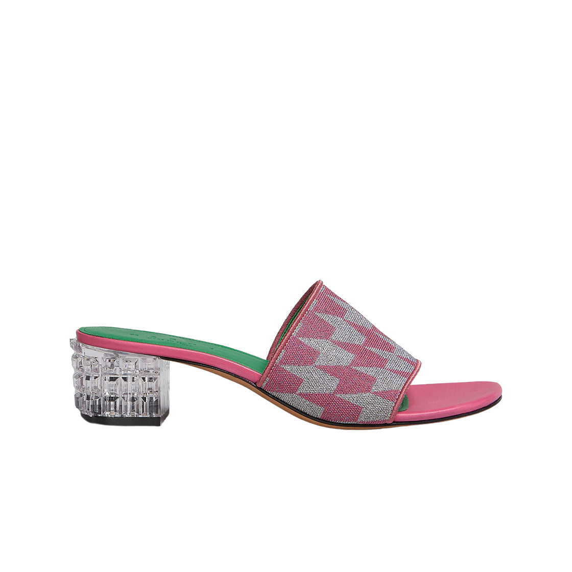 (W) 마르니 하운즈투스 모티프 루렉스 사보 푸시아 실버((W) Marni Houndstooth Motif Lurex Sabot Fuxia Silver)