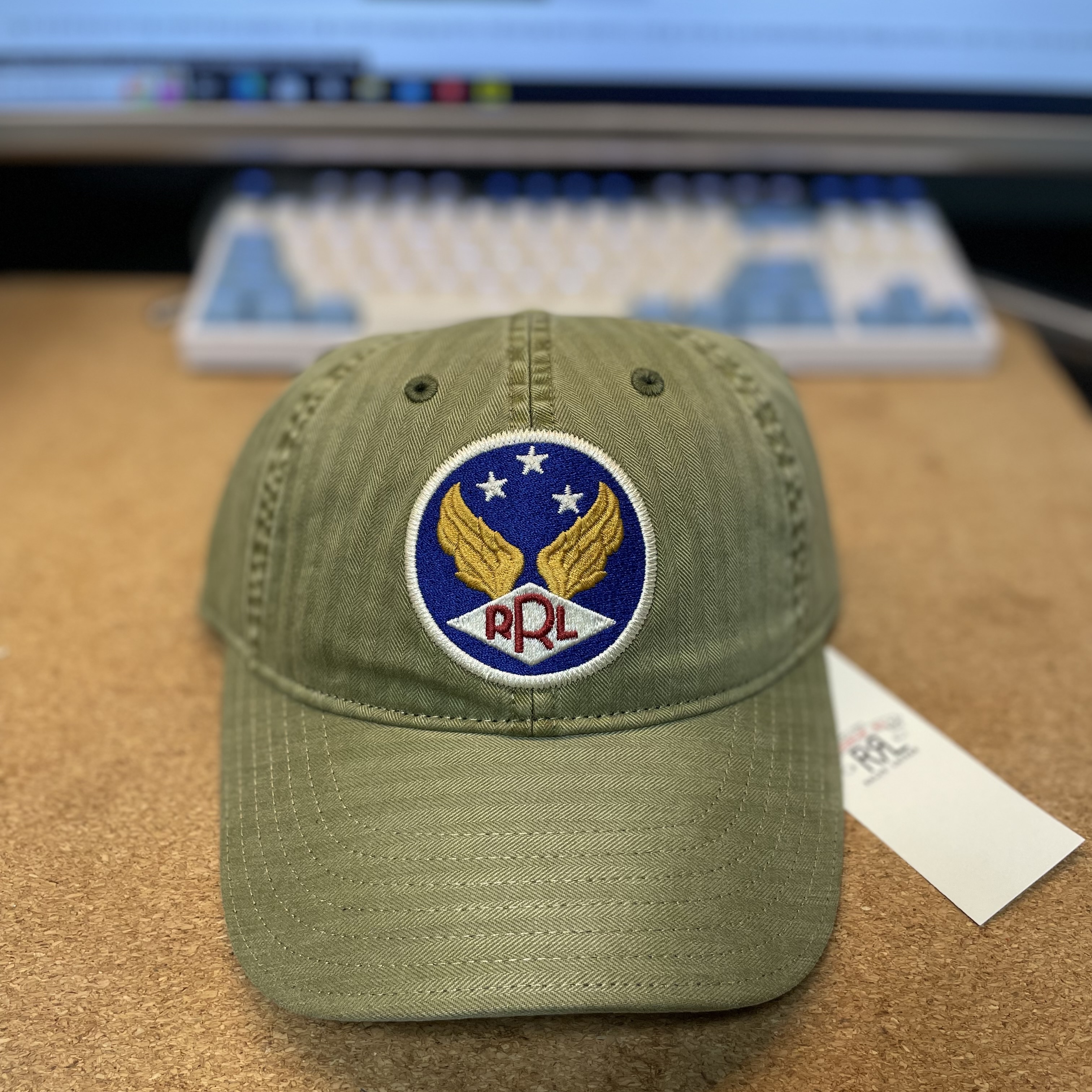 Double RL Garment Dyeing Twill Ball Cap Green 착용 스타일