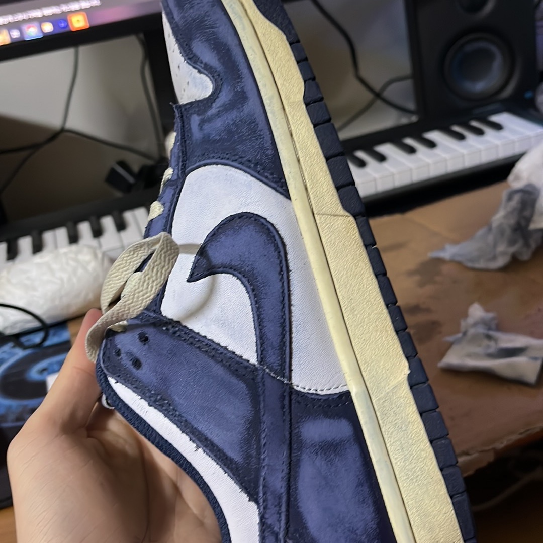 (W) Nike Dunk Low Vintage Midnight Navy 착용 스타일 - 2