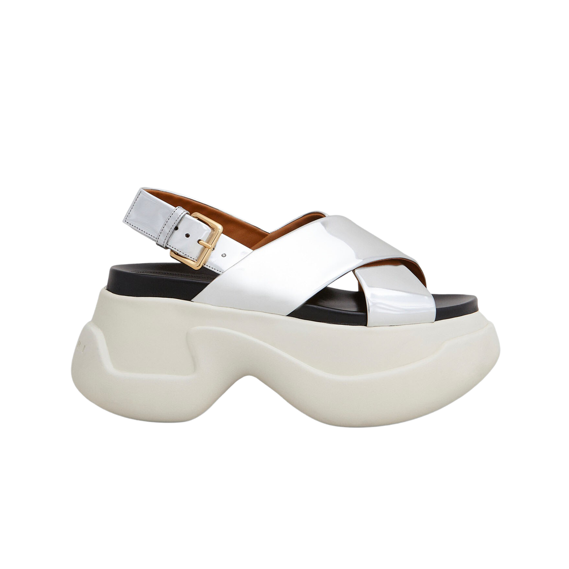(W) 마르니 미러 레더 퍼스벳 샌들 실버((W) Marni Mirrored Leather Fussbett Sandal Silver)