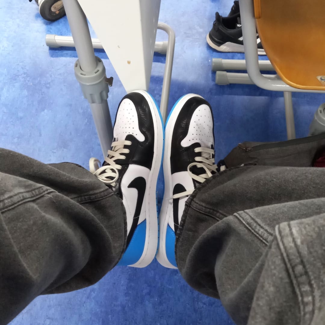 Jordan 1 Retro Low OG Black and Dark Powder Blue 착용 스타일