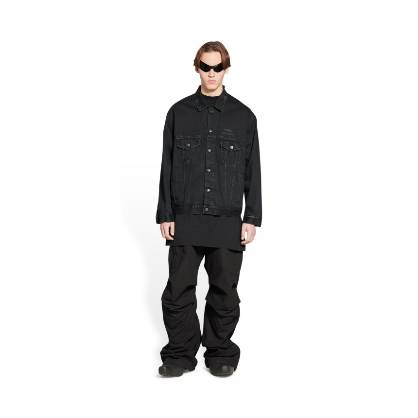 Balenciaga 3B Sports Icon Large Fit Japanese Denim Jacket Black 착용 스타일