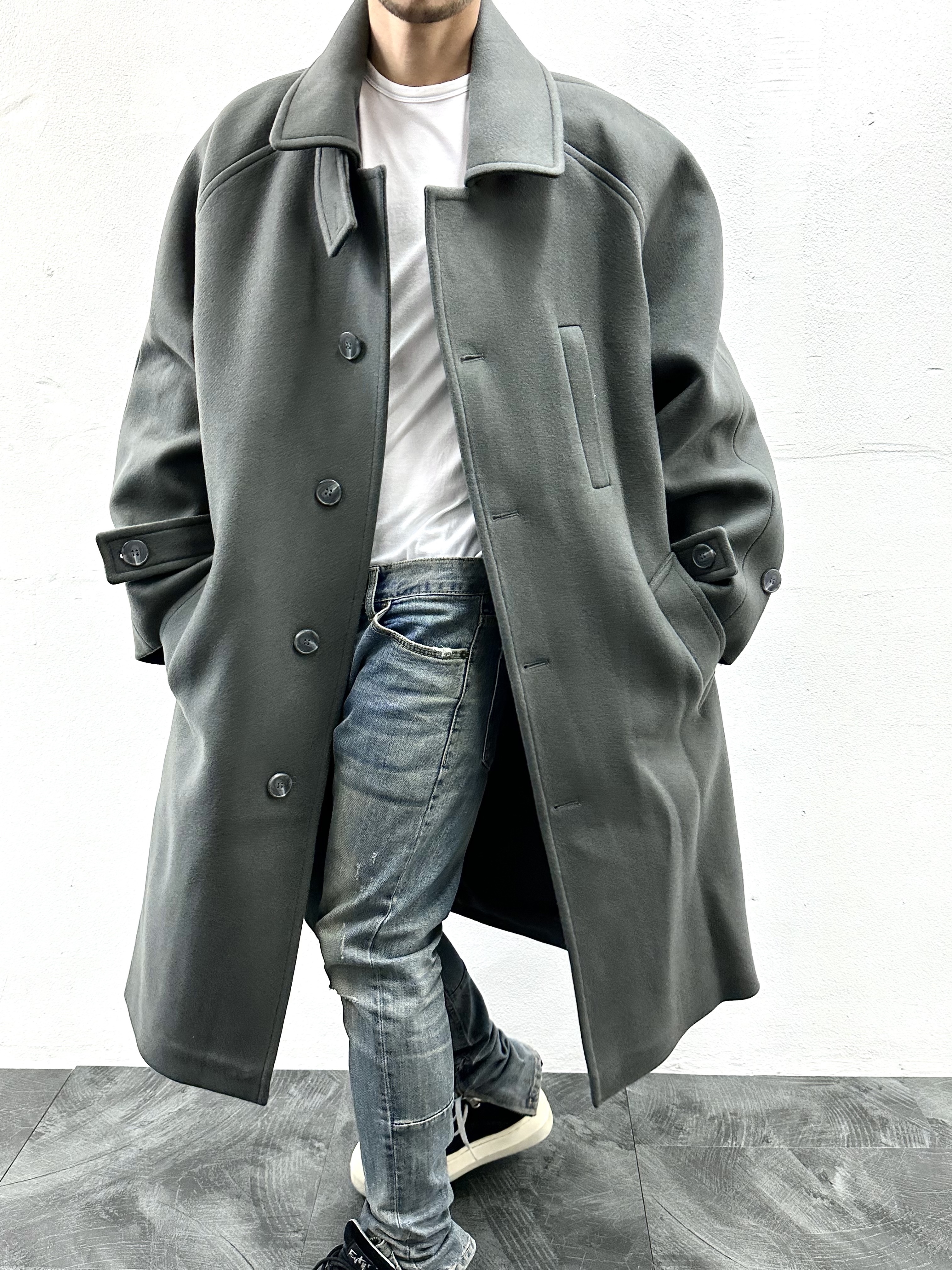 Undermycar Majanne Multi Button Oversized Wool Coat Agave - 22FW 착용 스타일