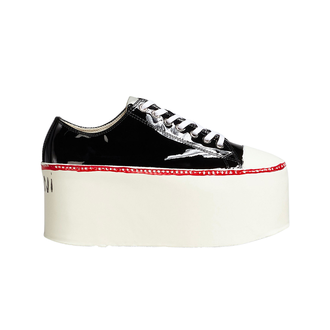 (W) 마르니 페이턴트 레더 플랫폼 스니커즈 블랙((W) Marni Patent Leather Platform Sneakers Black) - 1