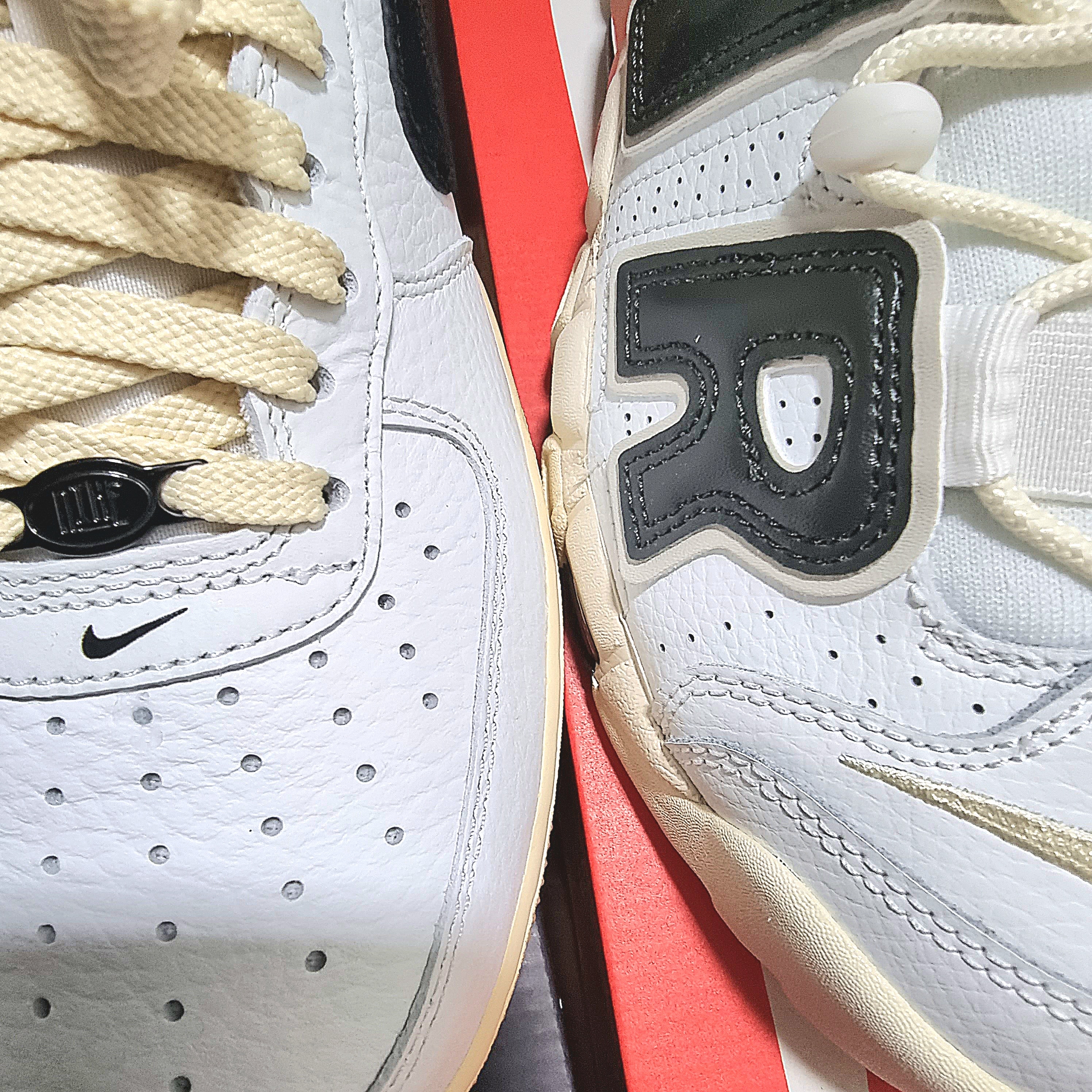 (W) Nike Air Force 1 '07 LX Black and Summit White, (W) Nike Air More Uptempo Summit White Light Orewood Brown 착용 스타일 - 3