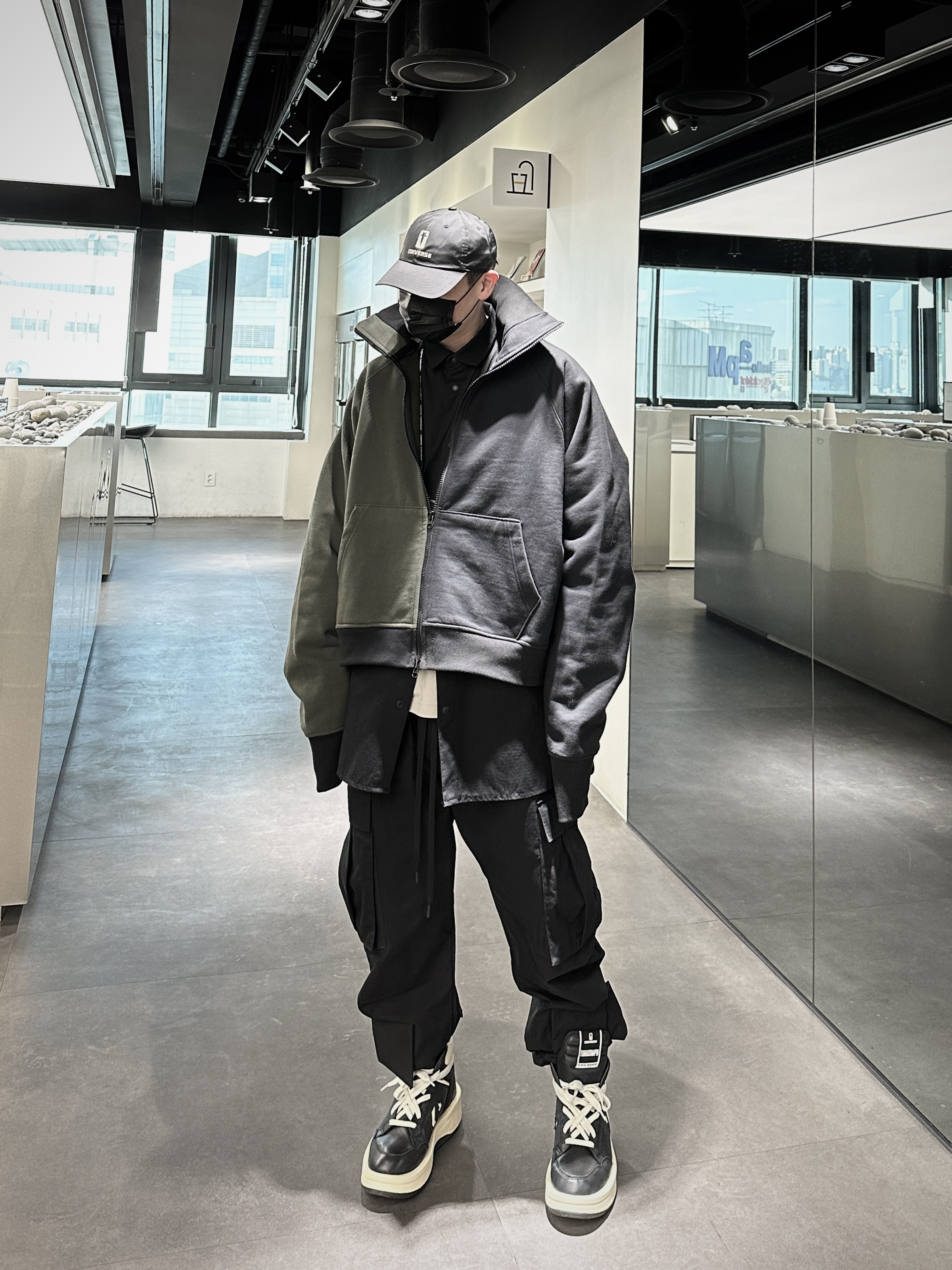 Converse x Drkshdw Turbowpn Black Cream, Converse x Drkshdw Dad Cap Black 착용 스타일 - 2