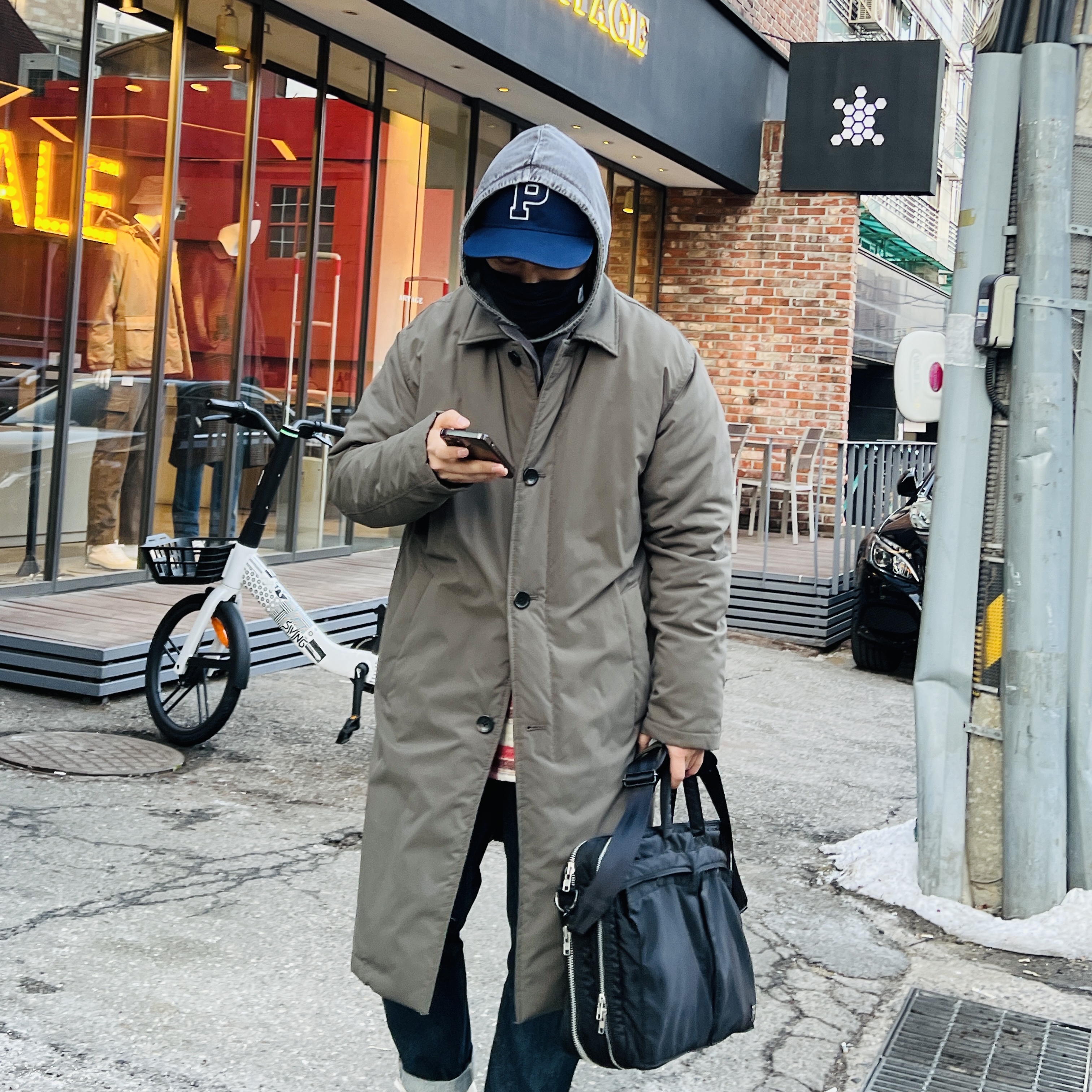 Porter Tanker 3Way Briefcase Black, Ten C Artic Down Parka Dark Green 착용 스타일 - 1