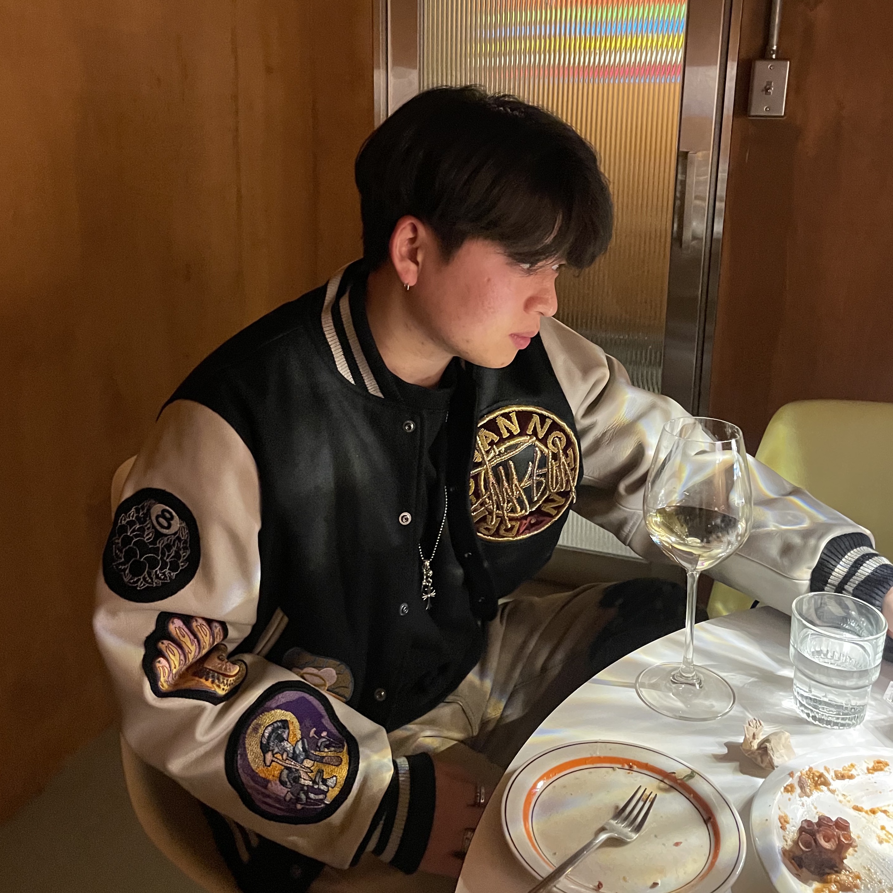 Stussy x Dries Van Noten Varsity Jacket Black, Vans Style 36 Flames Black 착용 스타일 - 5