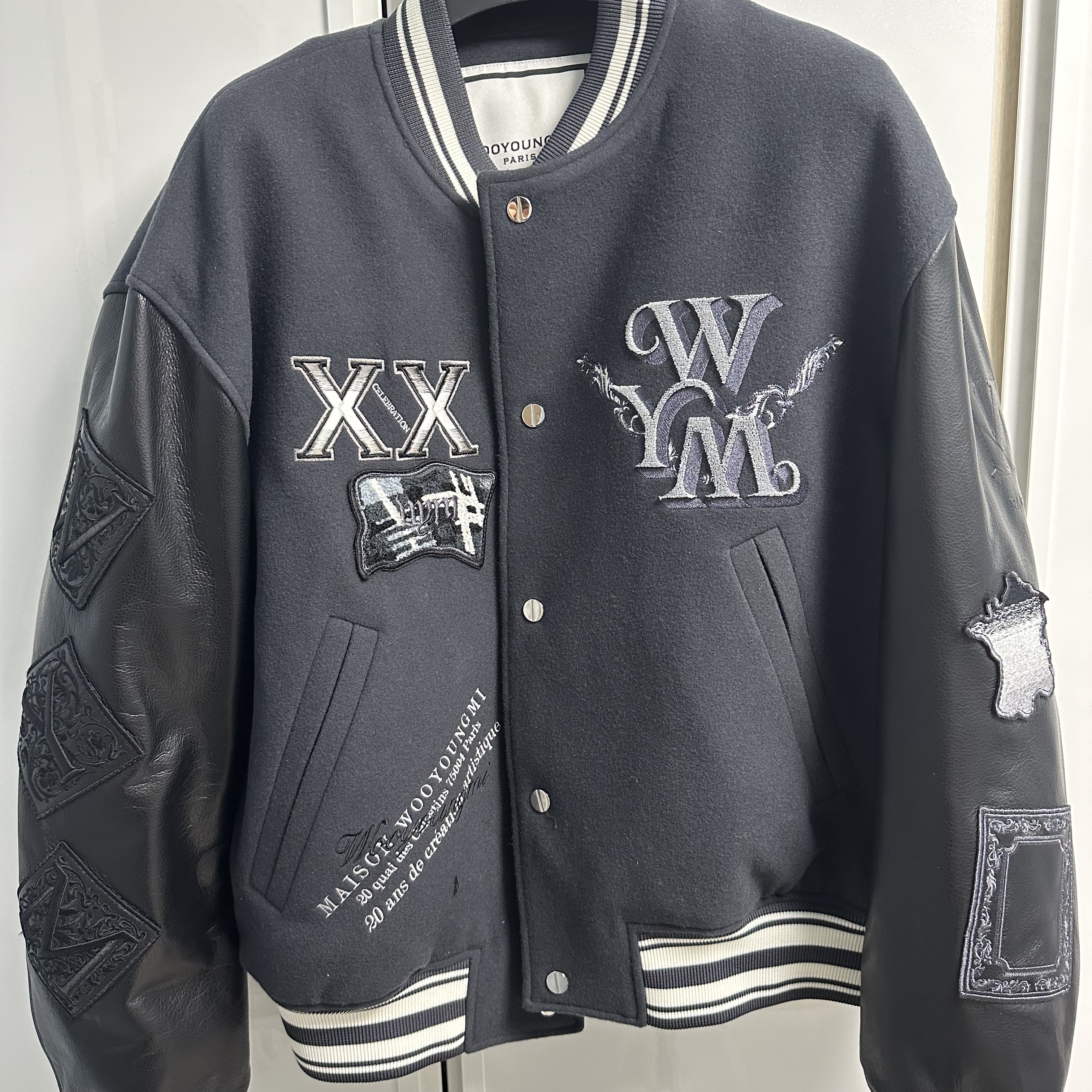 Wooyoungmi Varsity Jacket Gray - 23SS 착용 스타일 - 1