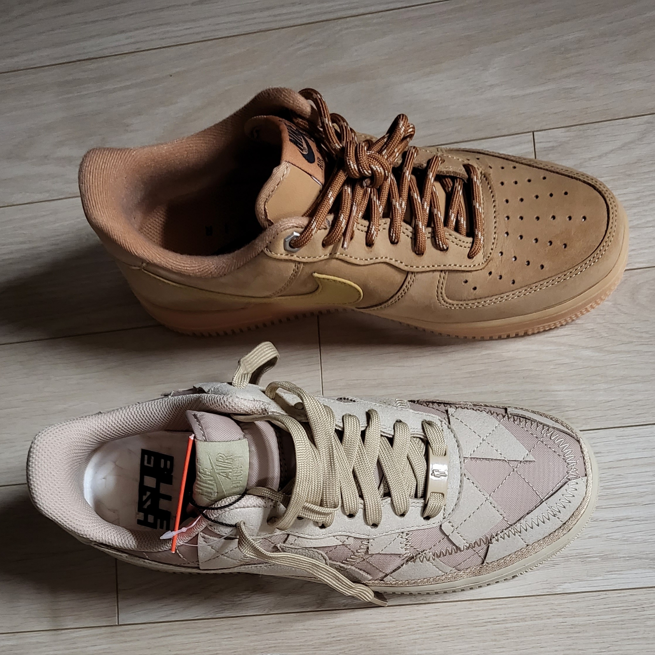 Nike x Billie Eilish Air Force 1 Low '07 SP Mushroom, Nike Air Force 1 '07 WB Flax 착용 스타일