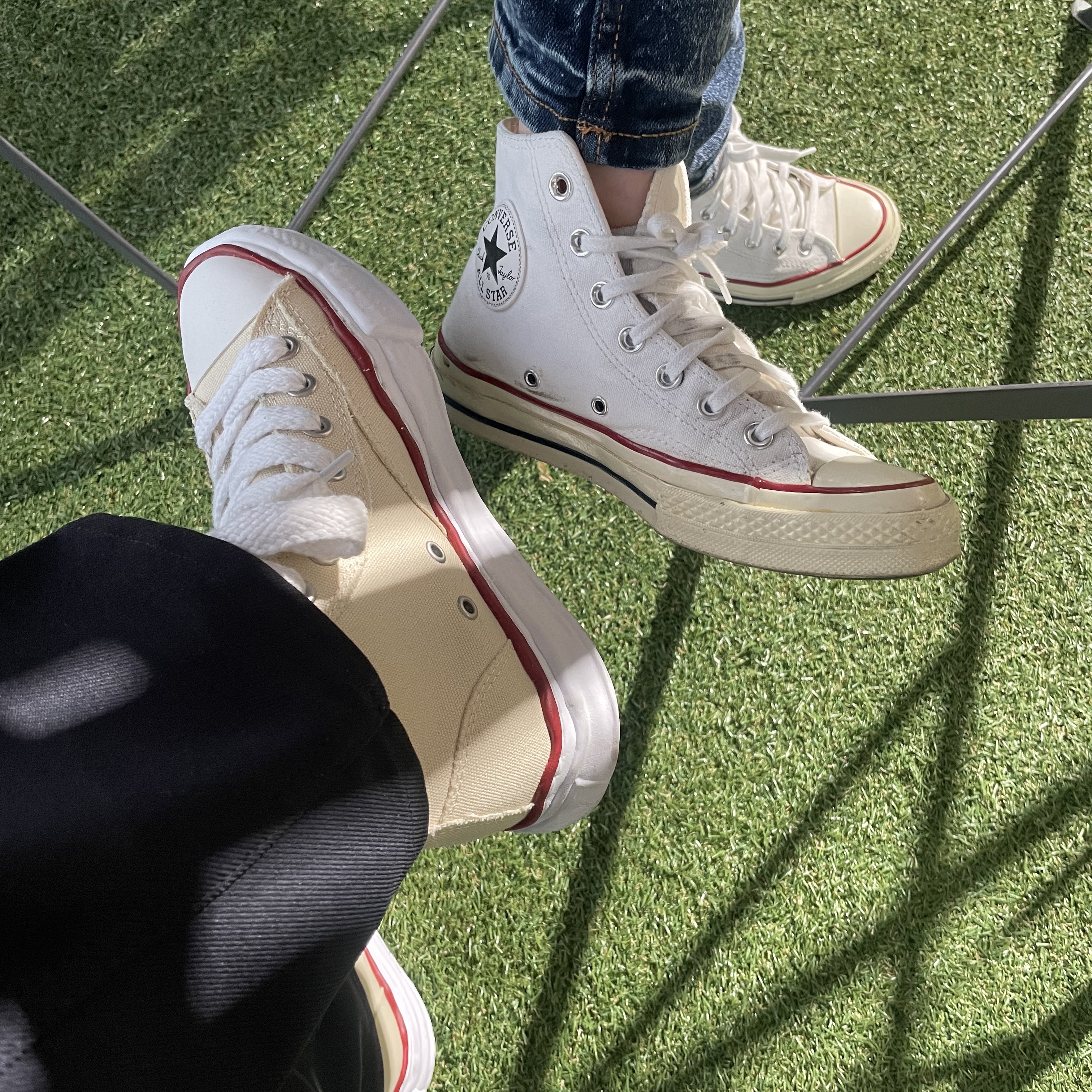 Maison Mihara Yasuhiro Peterson OG Sole Canvas High-top Sneakers Natural 착용 스타일