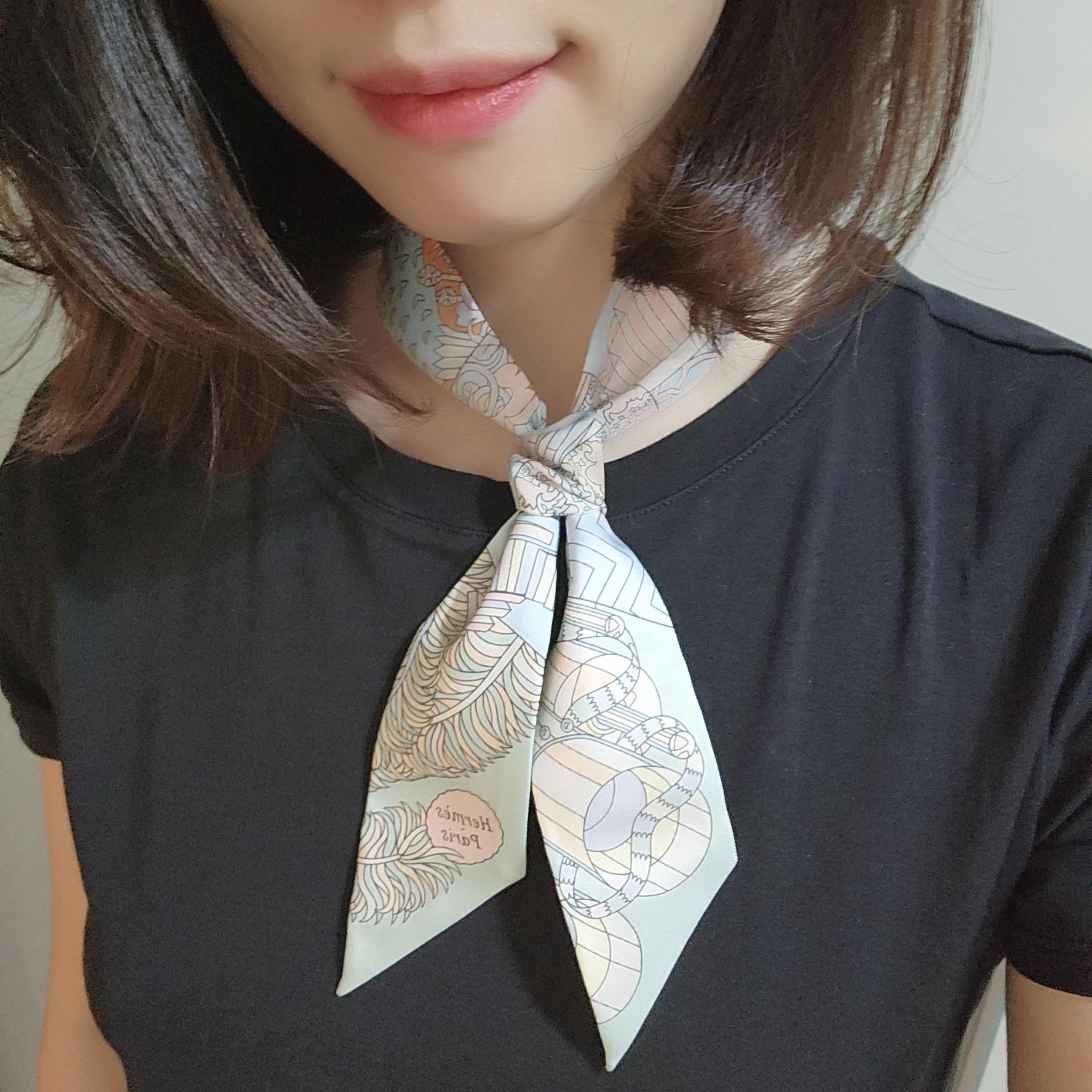 (W) Hermes De L'Ombrelle Aux Duels Twilly Ciel Rose Pale Orange 착용 스타일 - 2