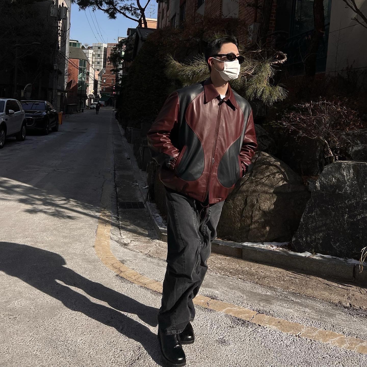 Typing Mistake Lambskin Leather Sectioned Blouson Wine - 22FW 착용 스타일