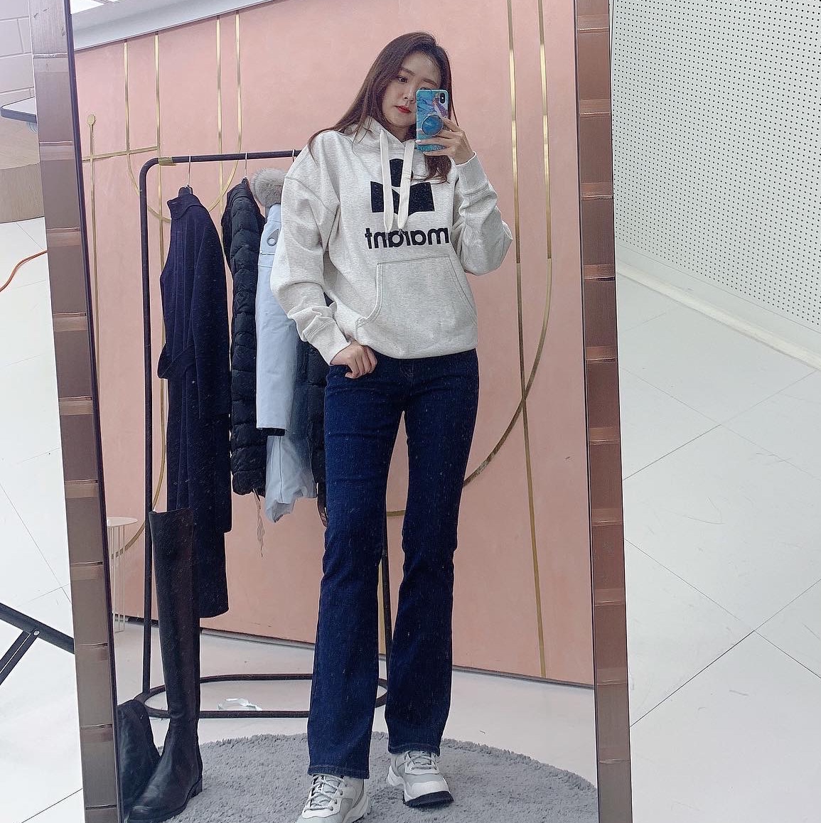 (W) Isabel Marant Mansel Hoodie Ecru Black, Isabel Marant Miley Hoodie Ecru Black 착용 스타일