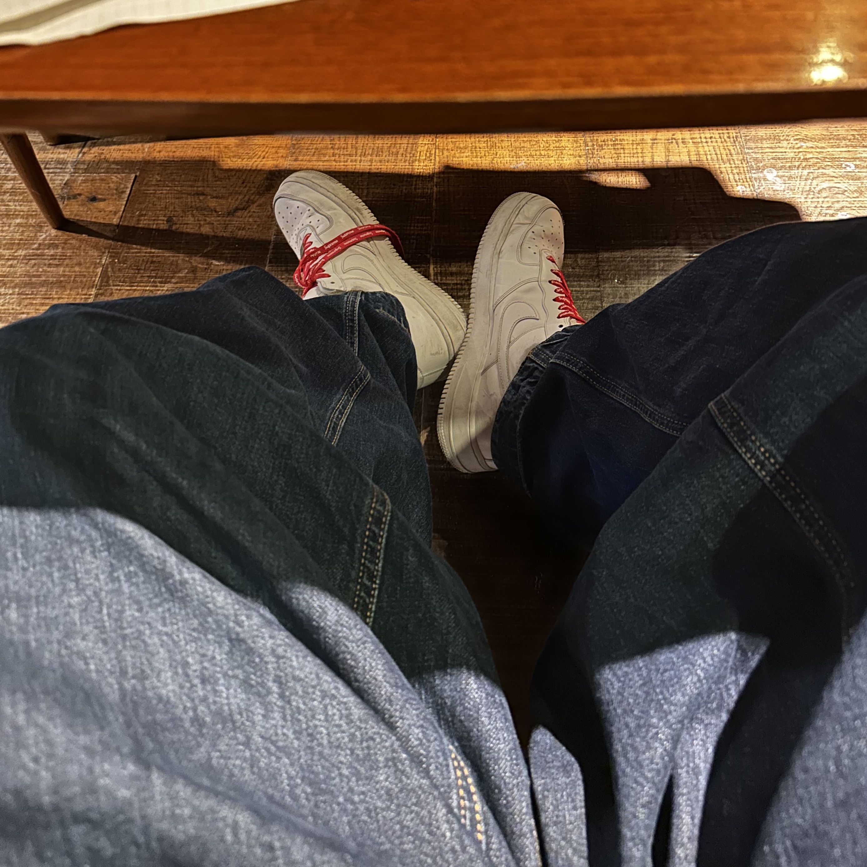 Zara x Ader Error Wide Leg Jeans Blue, Nike x Supreme Air Force 1 Low White 착용 스타일